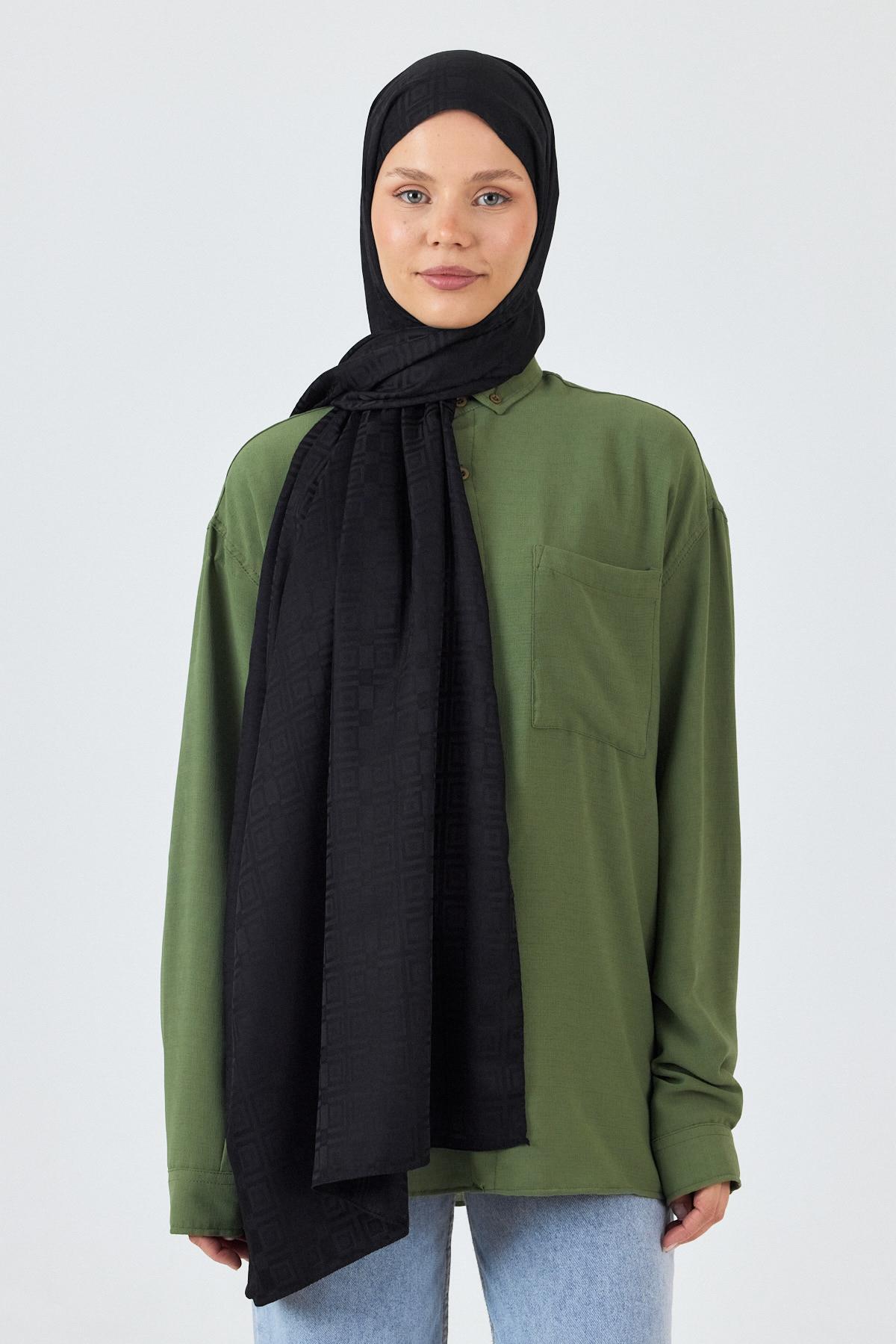 Siyah Kare Desen Jakar Şal 5692 - 2