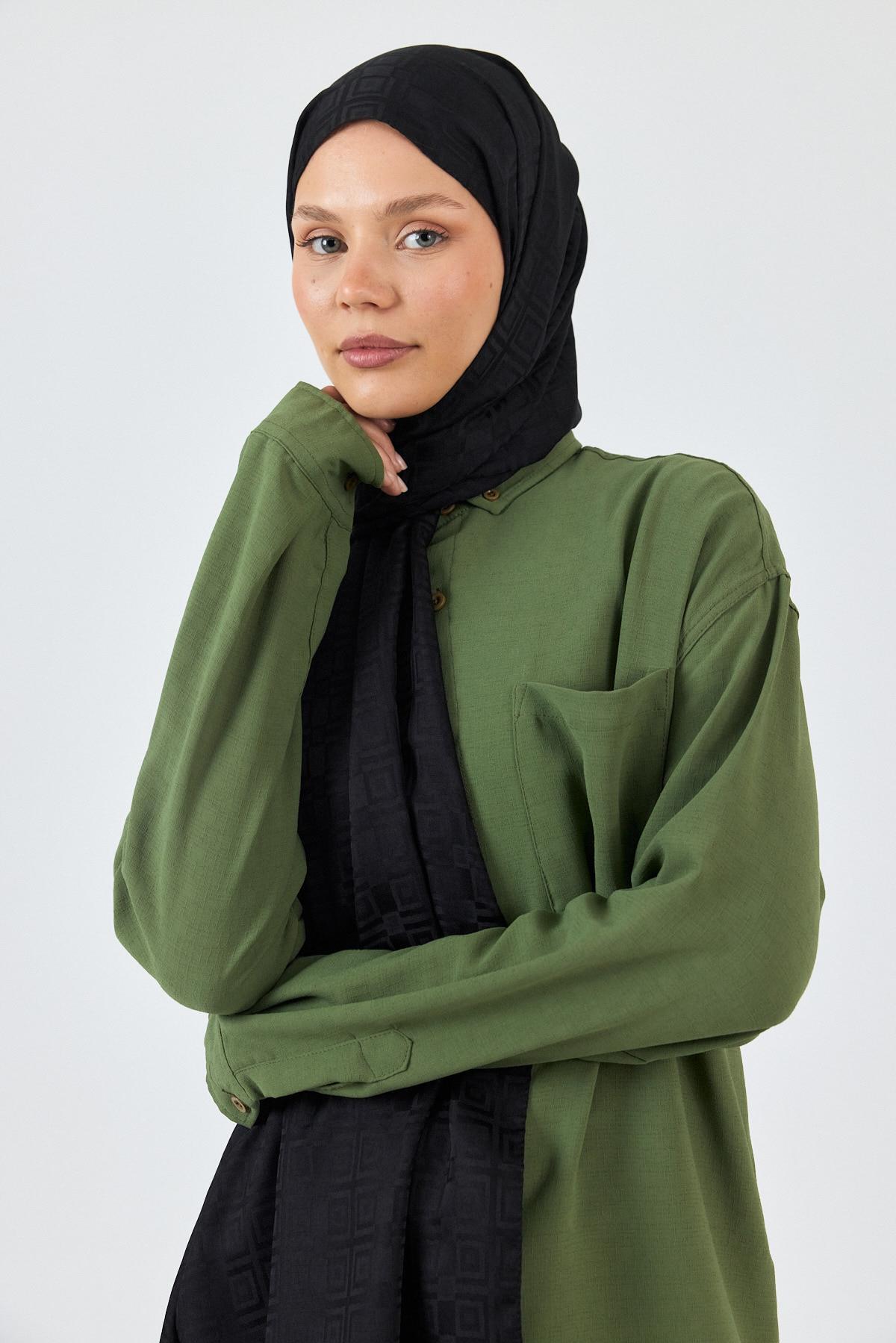 Siyah Kare Desen Jakar Şal 5692 - 3