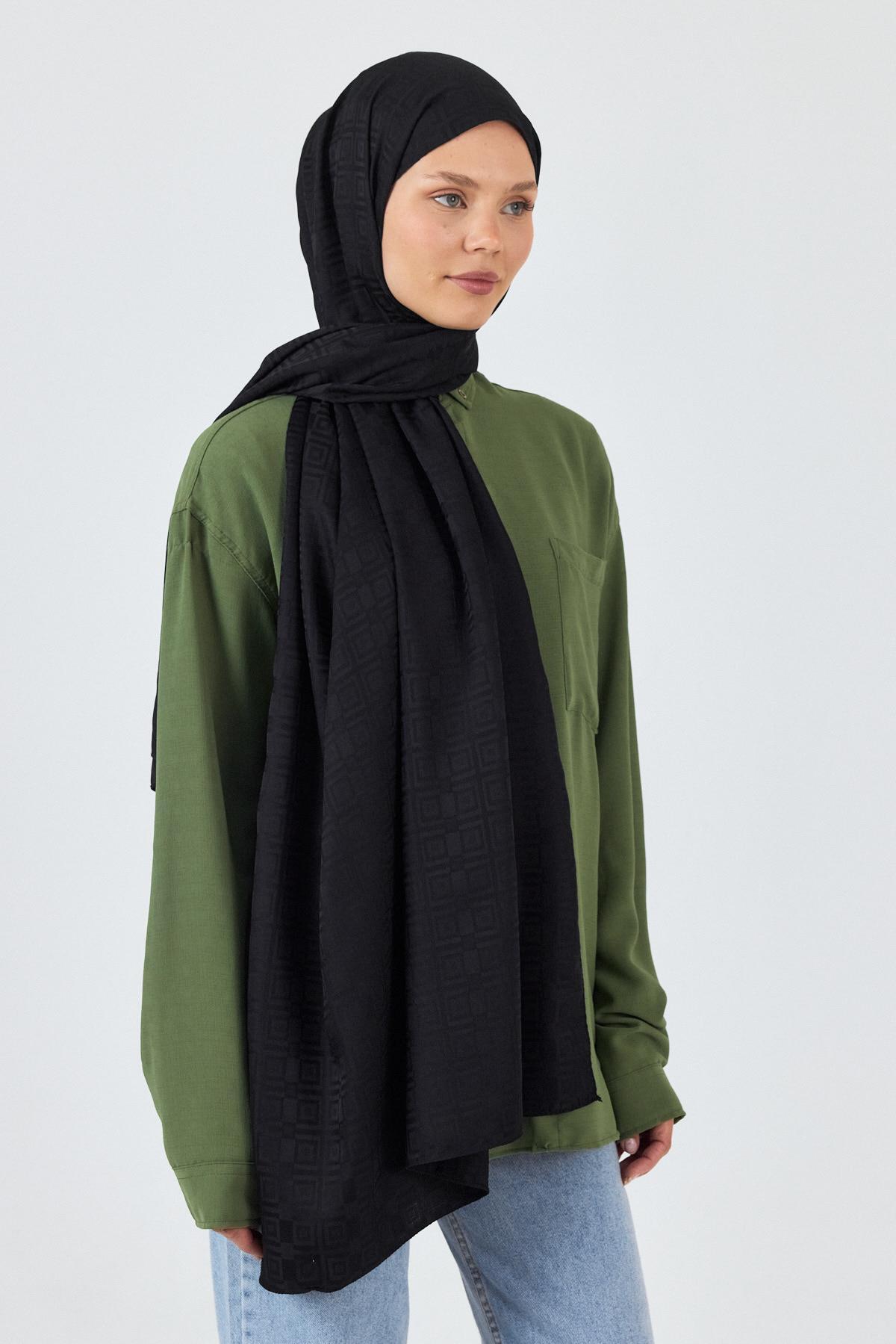 Siyah Kare Desen Jakar Şal 5692 - 1