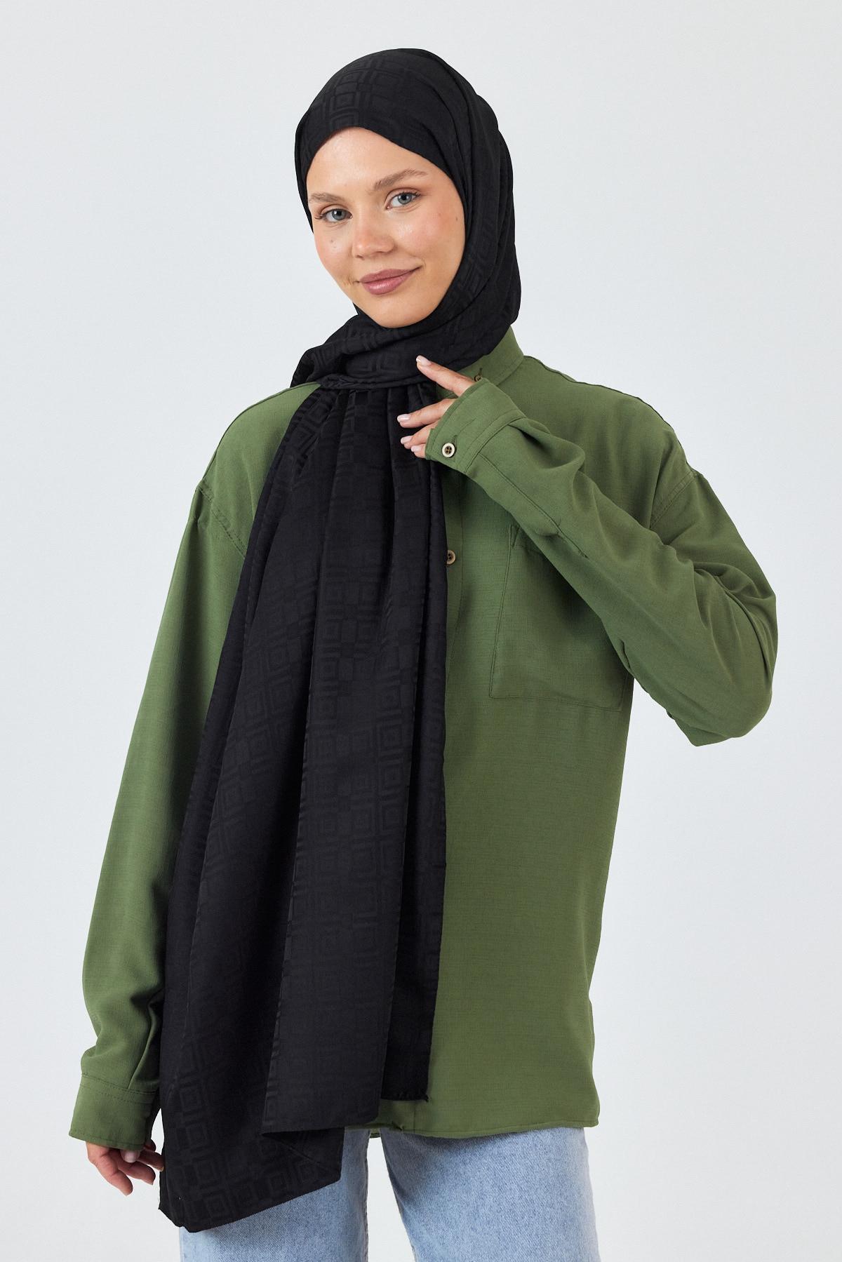 Siyah Kare Desen Jakar Şal 5692 - 5