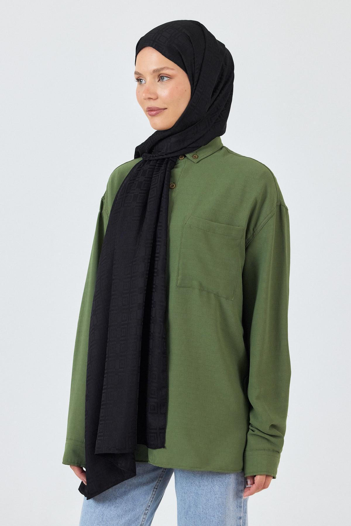 Siyah Kare Desen Jakar Şal 5692 - 6