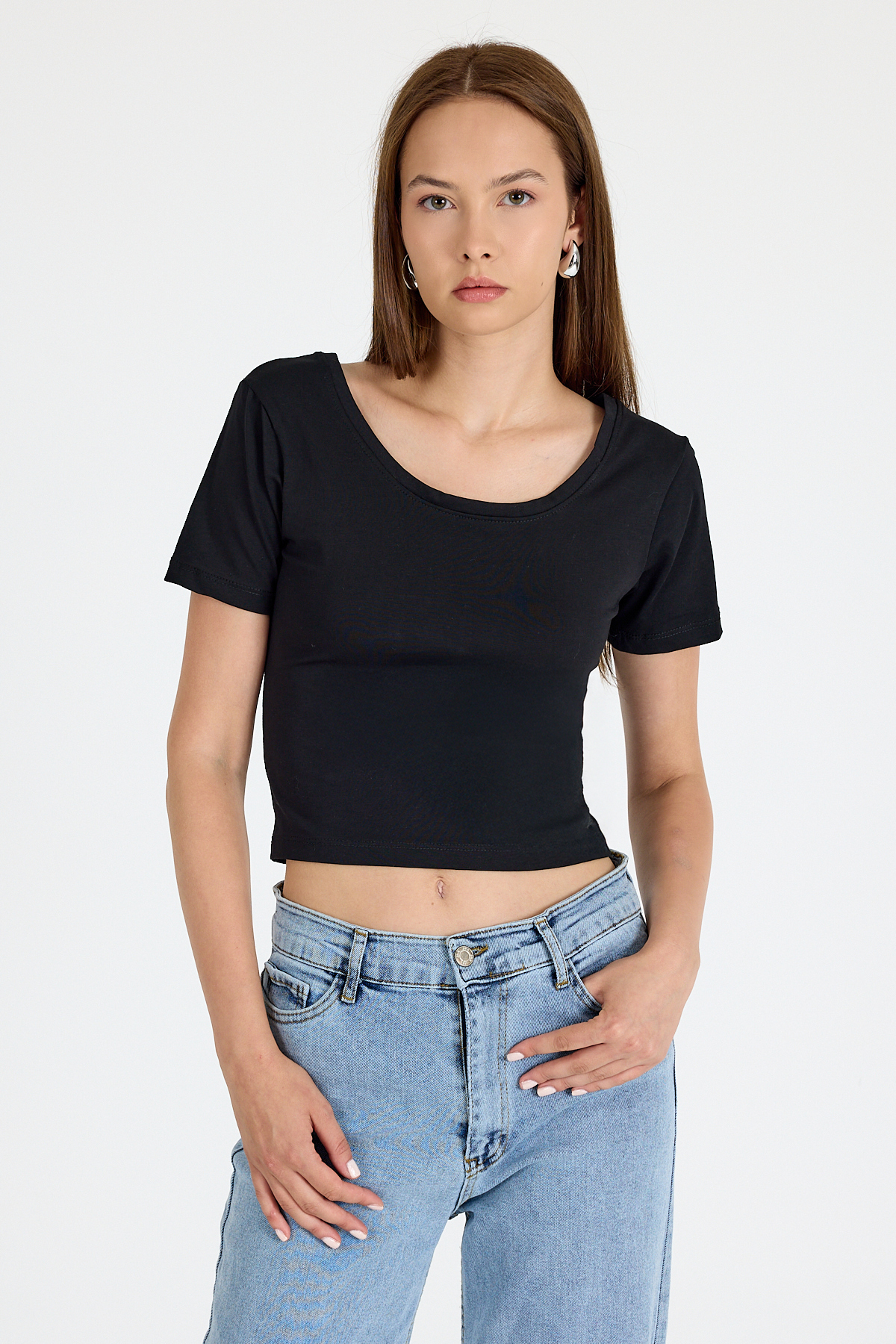 Siyah Kare Yaka Örme Body 9202M - 1