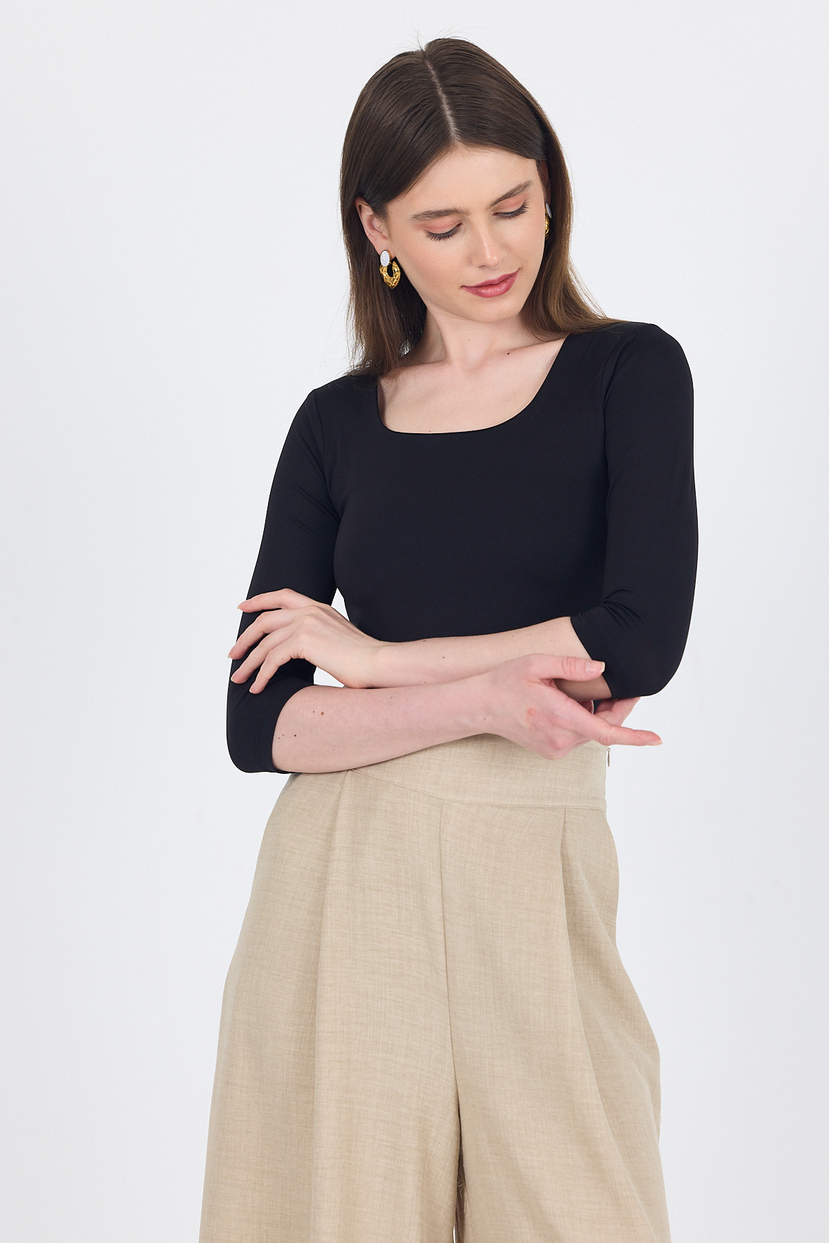 Siyah Kare Yaka Örme Body 9193M - RAYS