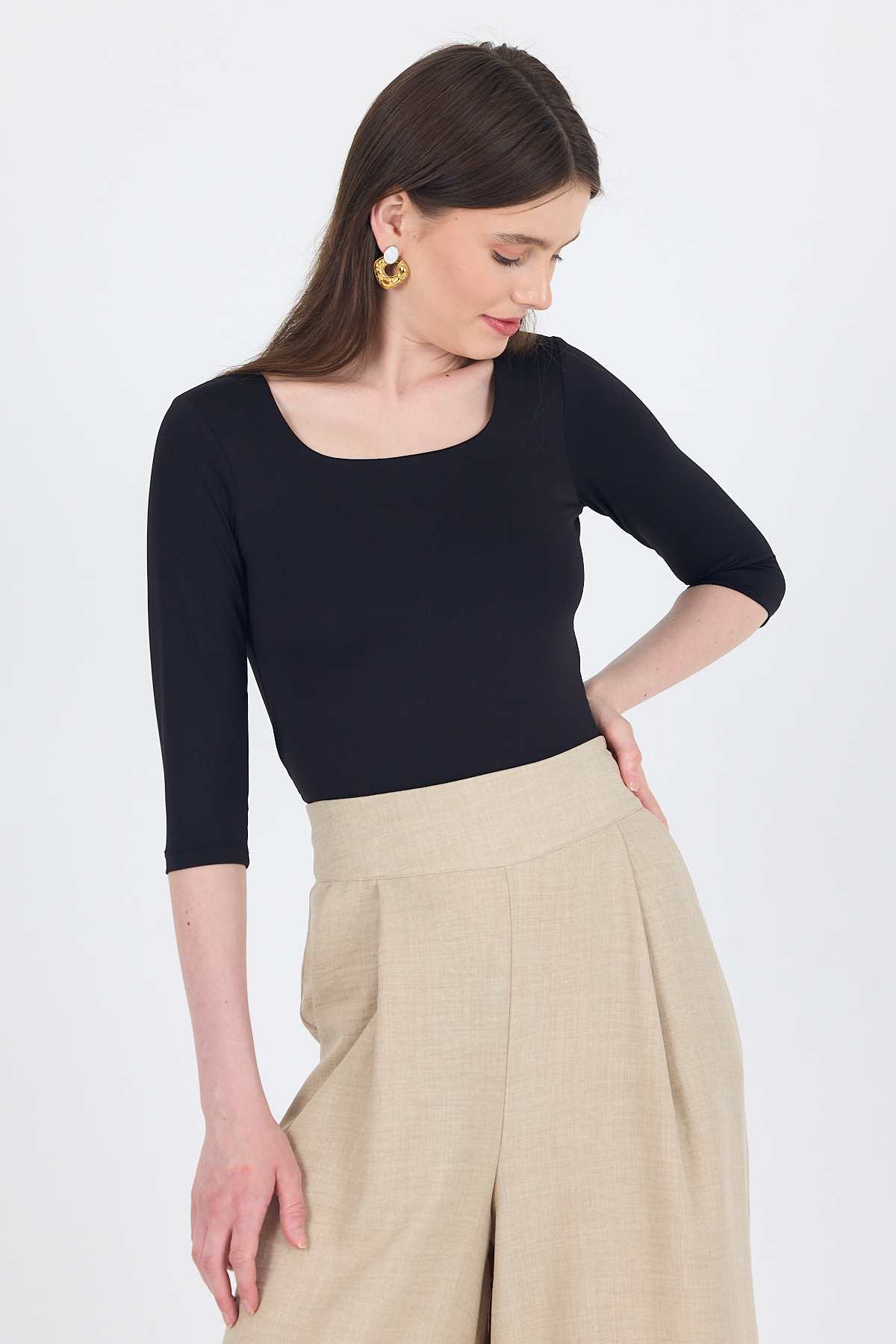 Siyah Kare Yaka Örme Body 9193M - 1