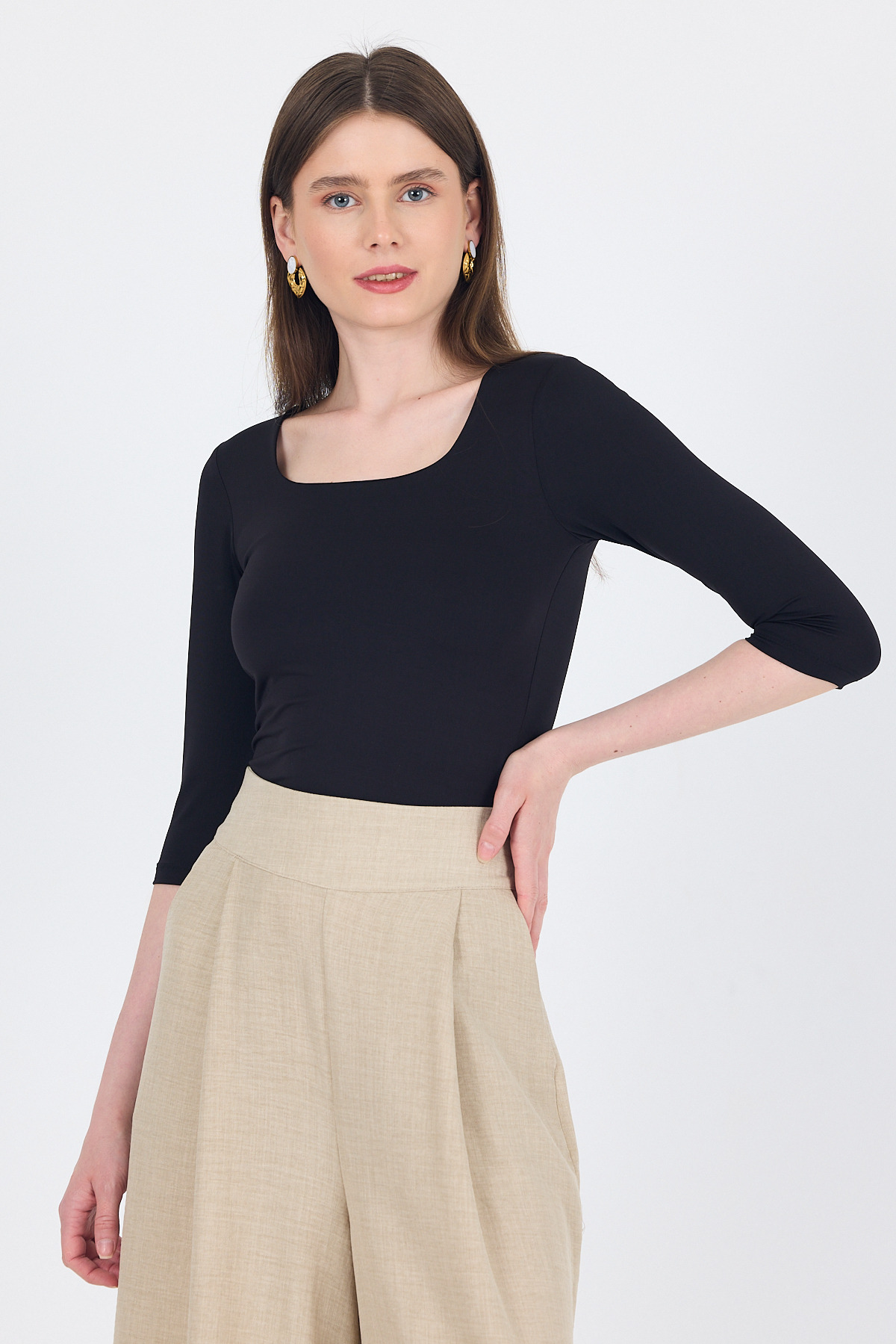 Siyah Kare Yaka Örme Body 9193M - 4