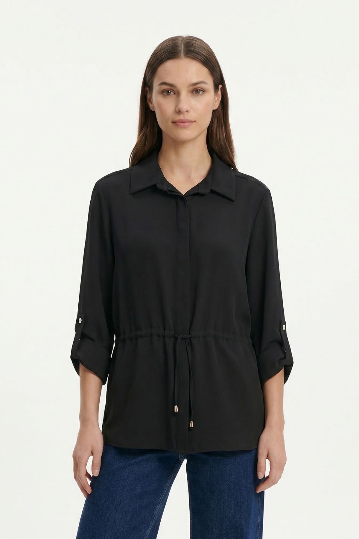 Siyah Katlamalı Kol Bel Büzgülü Ceket 261134 - RAYS