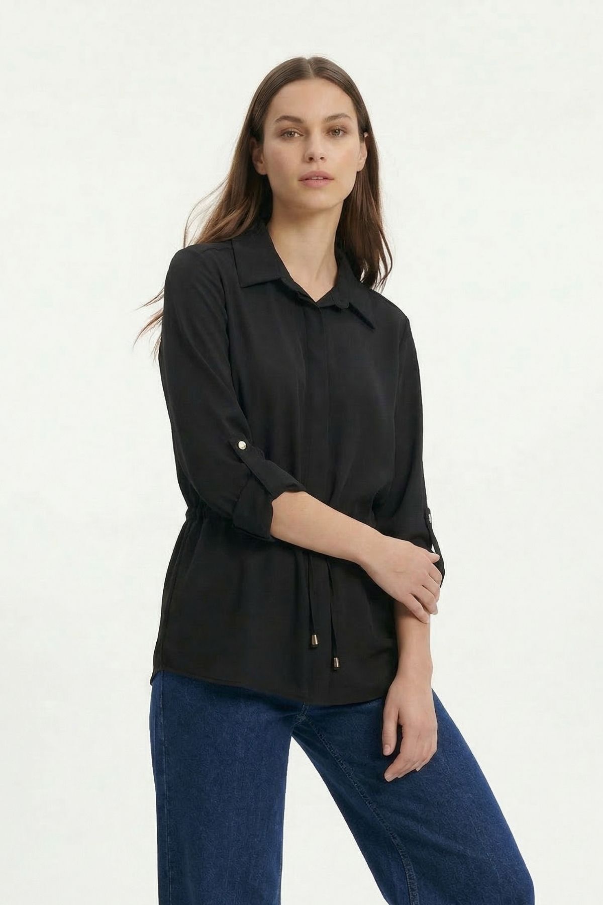 Siyah Katlamalı Kol Bel Büzgülü Ceket 261134 - RAYS