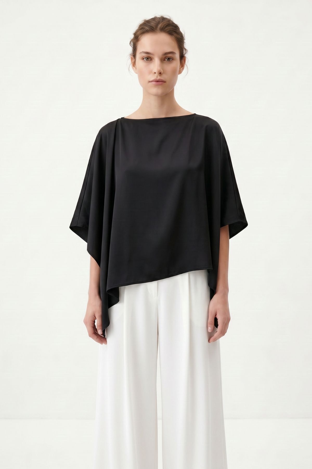 Siyah Kayık Yaka Asimetrik Bluz 261103 - RAYS (1)