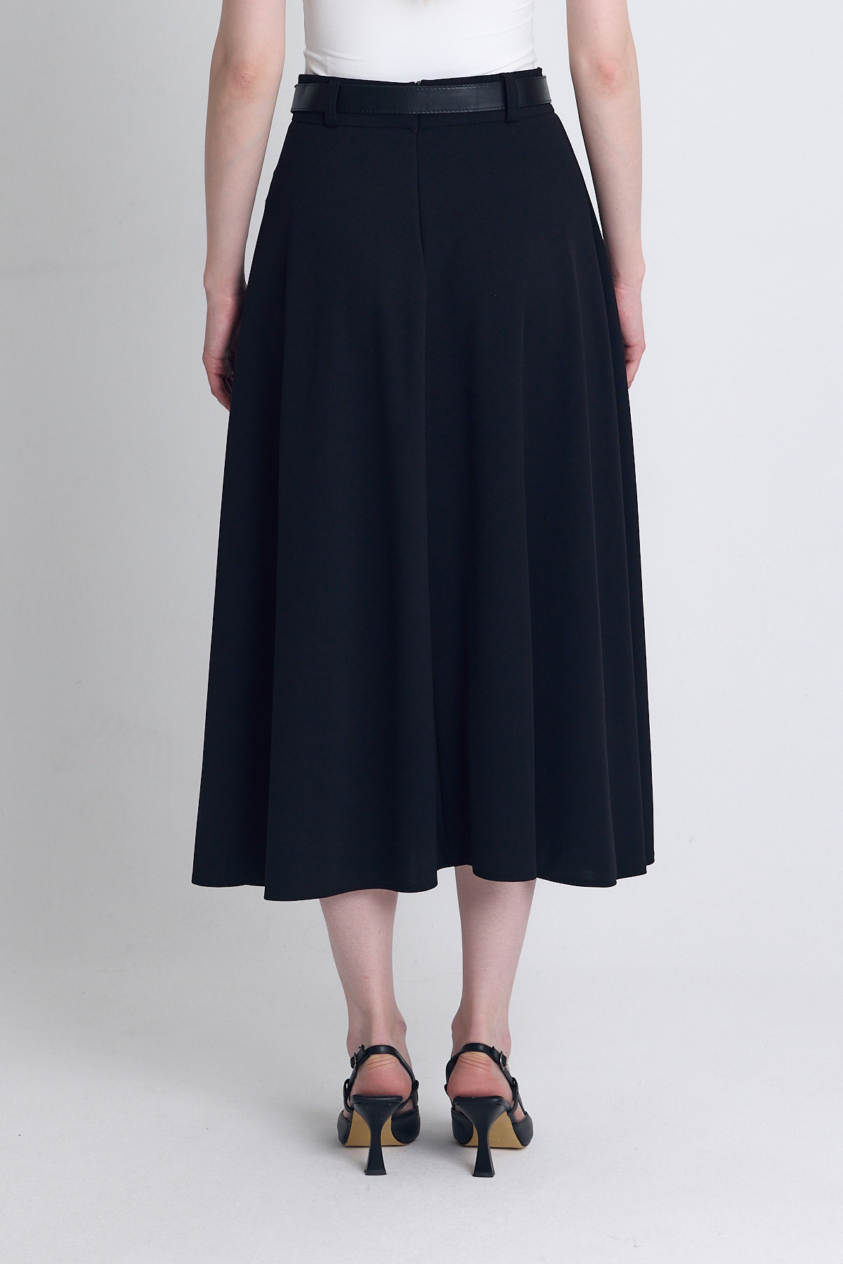 Siyah Kemerli A Kesim Midi Etek 4806A - 5