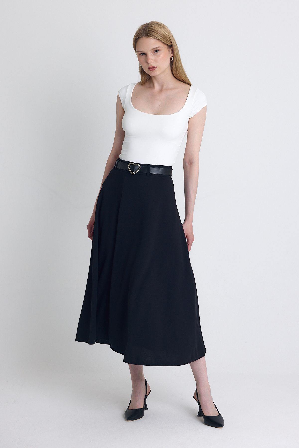 Siyah Kemerli A Kesim Midi Etek 4806A - RAYS