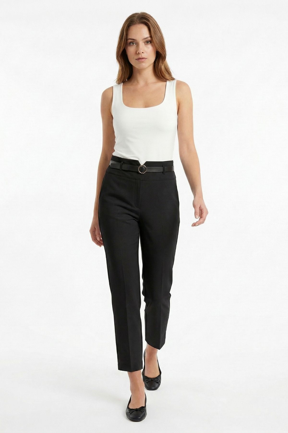 Siyah Kemerli Düz Paça Pantolon 7012A - 2