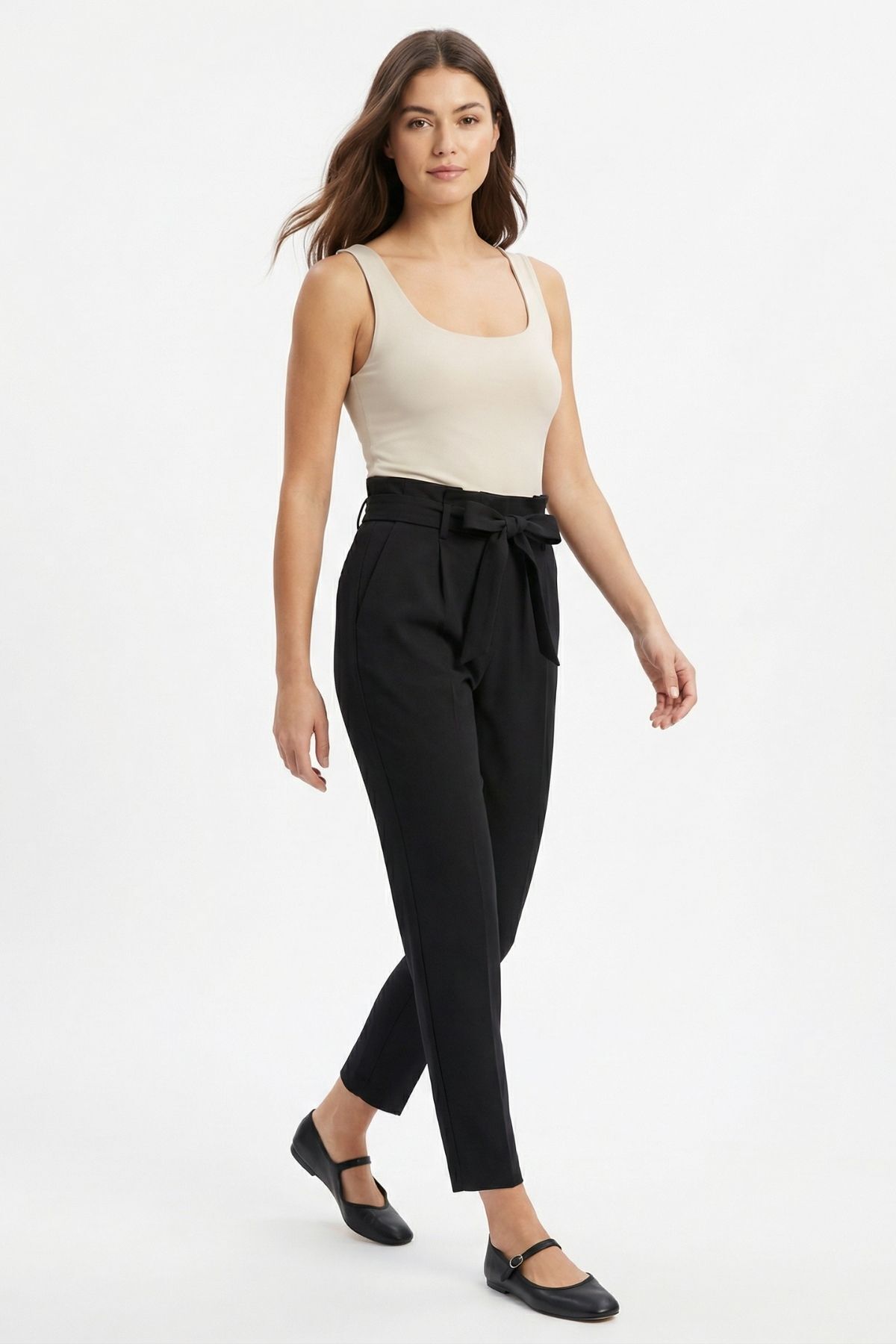 Siyah Kemerli Yüksek Bel Pantolon 6263A - 1