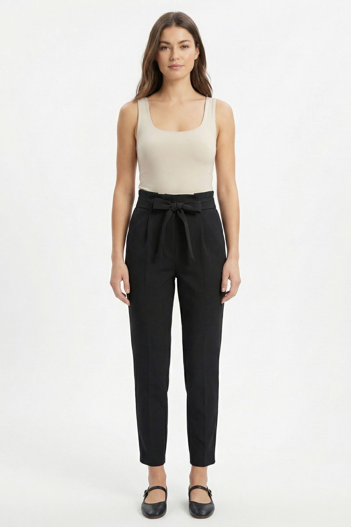 Siyah Kemerli Yüksek Bel Pantolon 6263A - 2