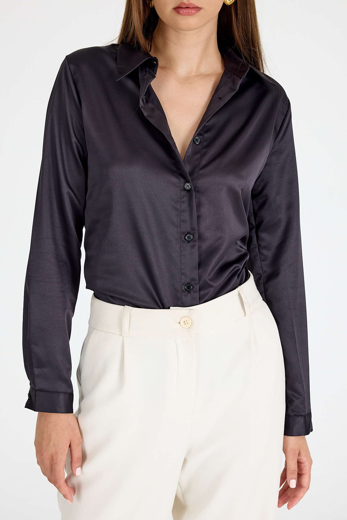 Siyah Klasik Kesim Saten Gömlek 4105A - 4