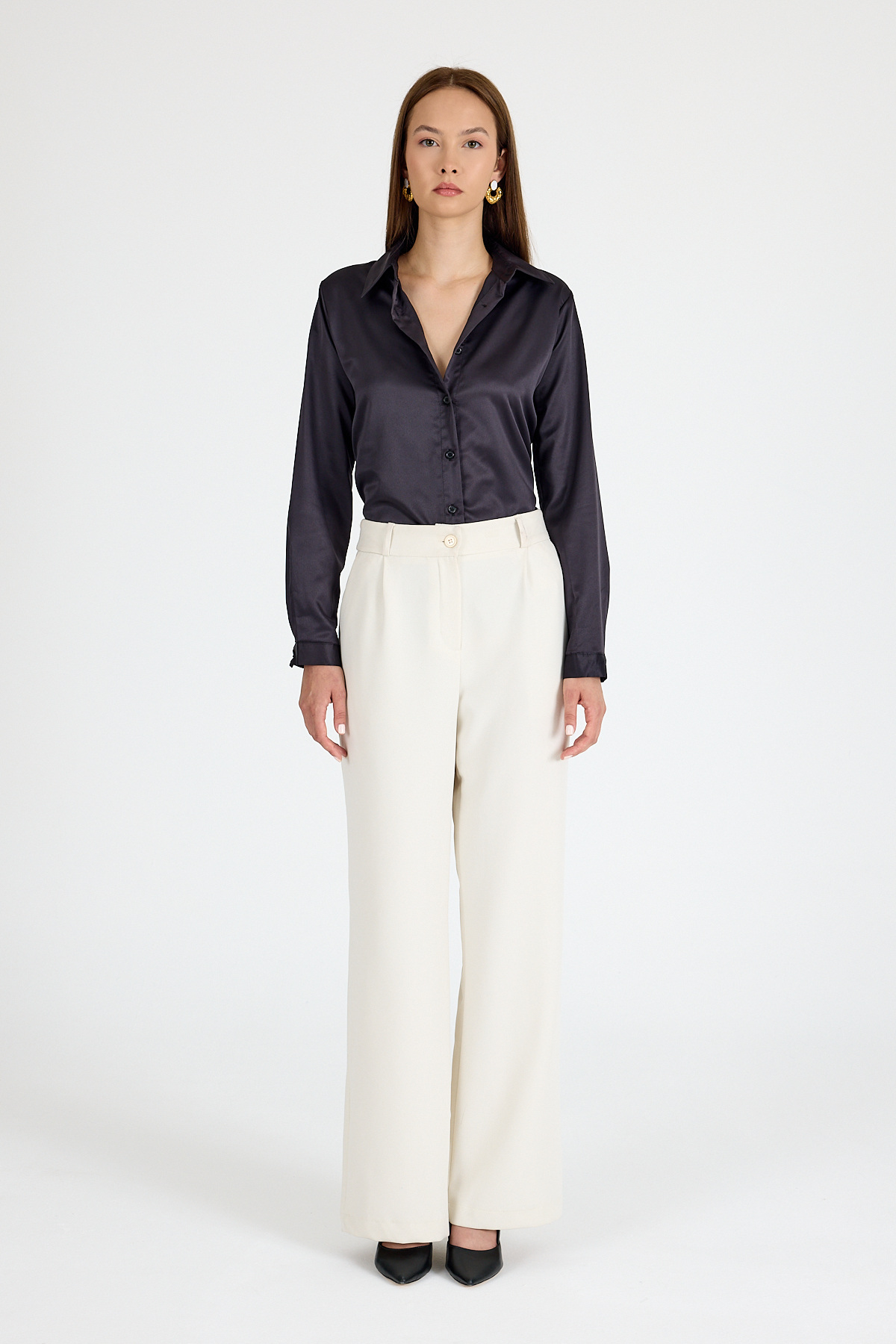 Siyah Klasik Kesim Saten Gömlek 4105A - RAYS