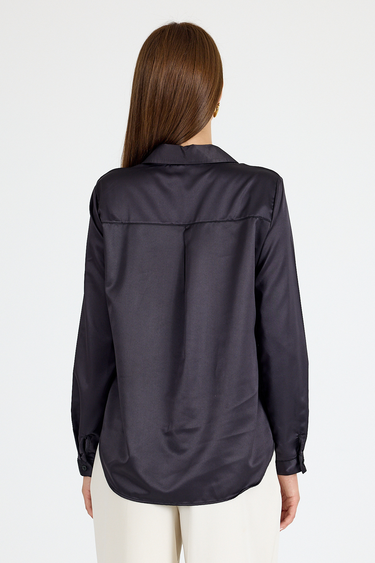 Siyah Klasik Kesim Saten Gömlek 4105A - 5