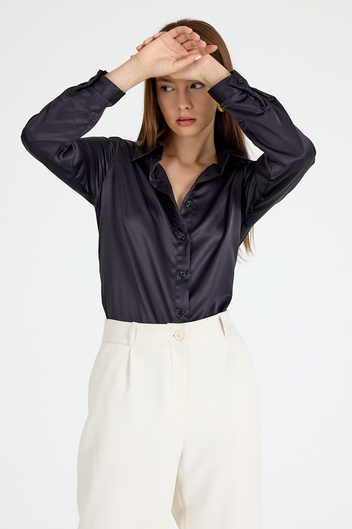 Siyah Klasik Kesim Saten Gömlek 4105A - 2