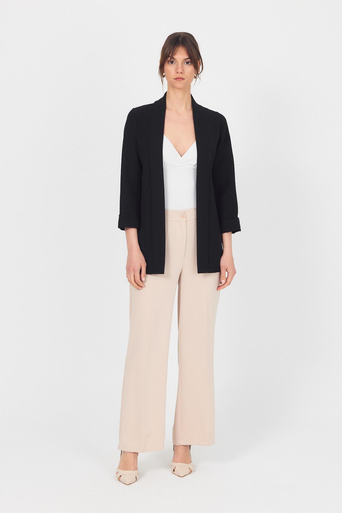 Siyah Kol Katlama Detay Önü Açık Ceket 3456 - 3