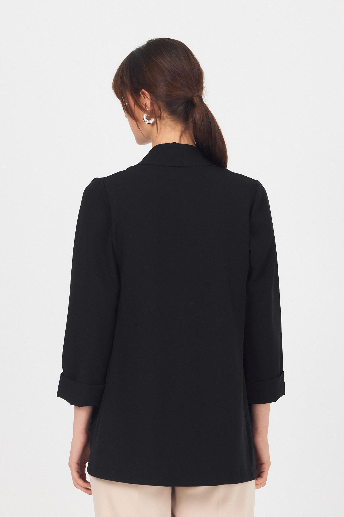 Siyah Kol Katlama Detay Önü Açık Ceket 3456 - 5