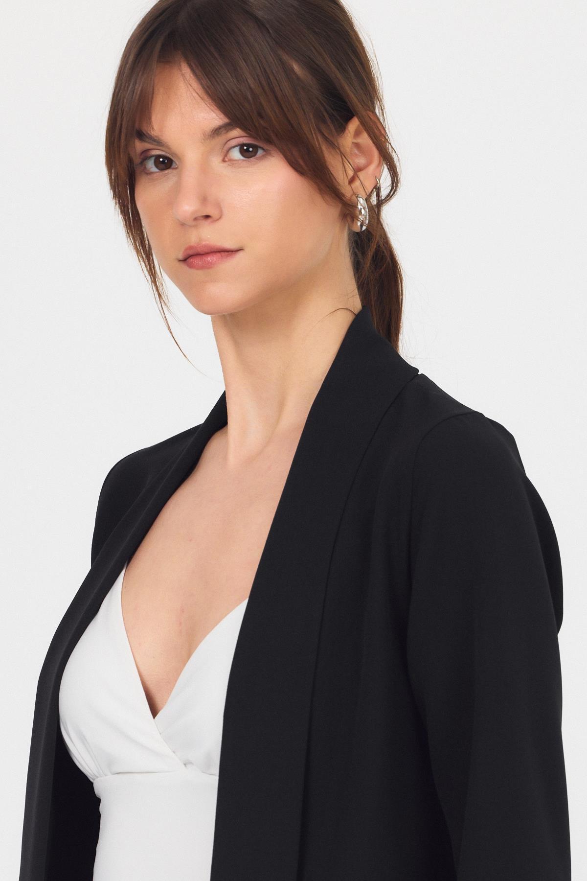 Siyah Kol Katlama Detay Önü Açık Ceket 3456 - 4