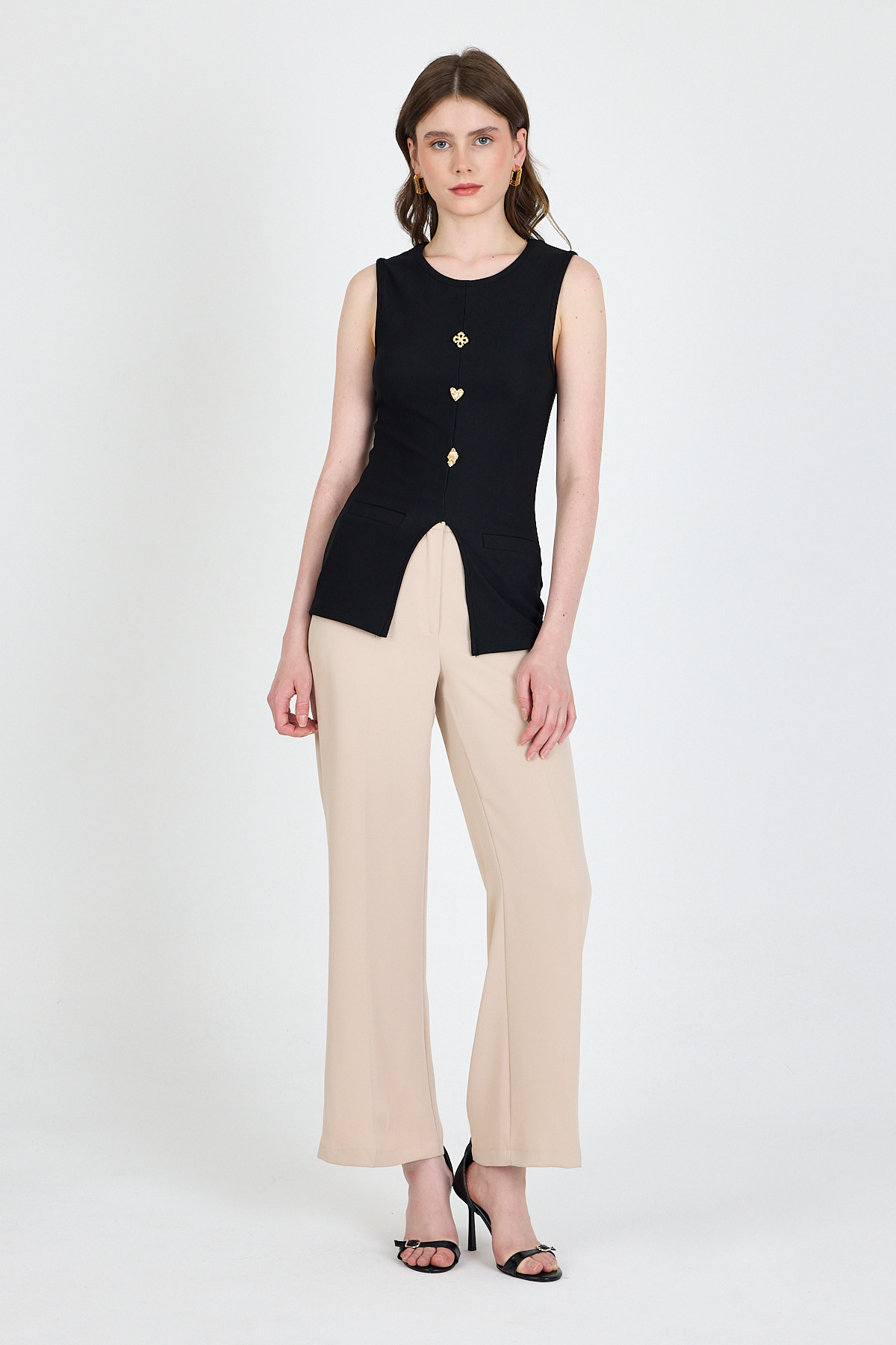 Siyah Kolsuz Düğme Detaylı Cep Detaylı Bluz 017 - 3