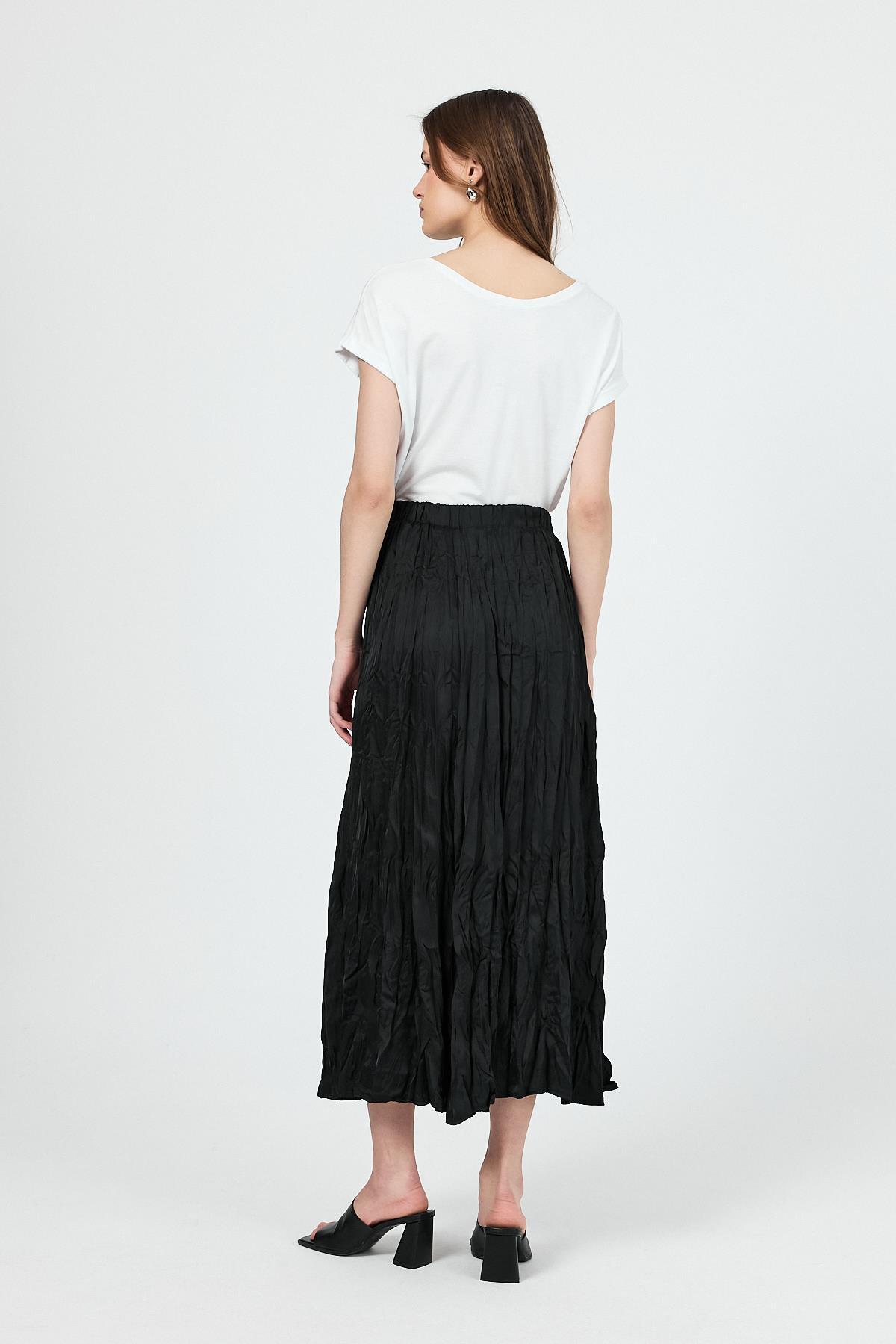 Siyah Kraşlı Kırışık Kumaş Etek 9470 - 5