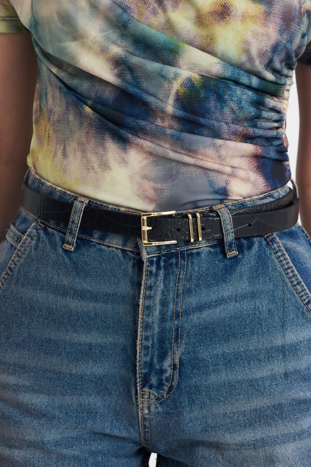 Siyah Kroko Desen Gold Tokalı Kemer418 