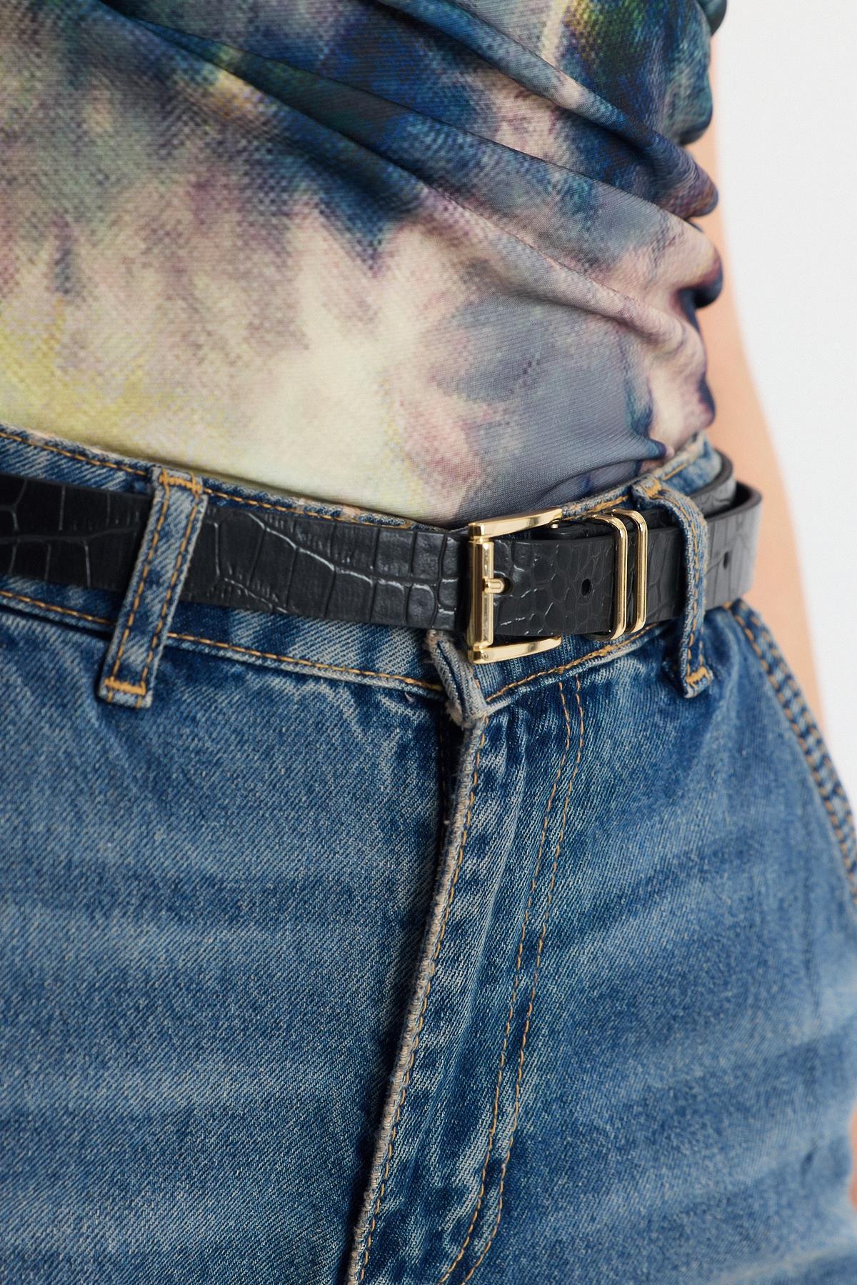 Siyah Kroko Desen Gold Tokalı Kemer418 - 4