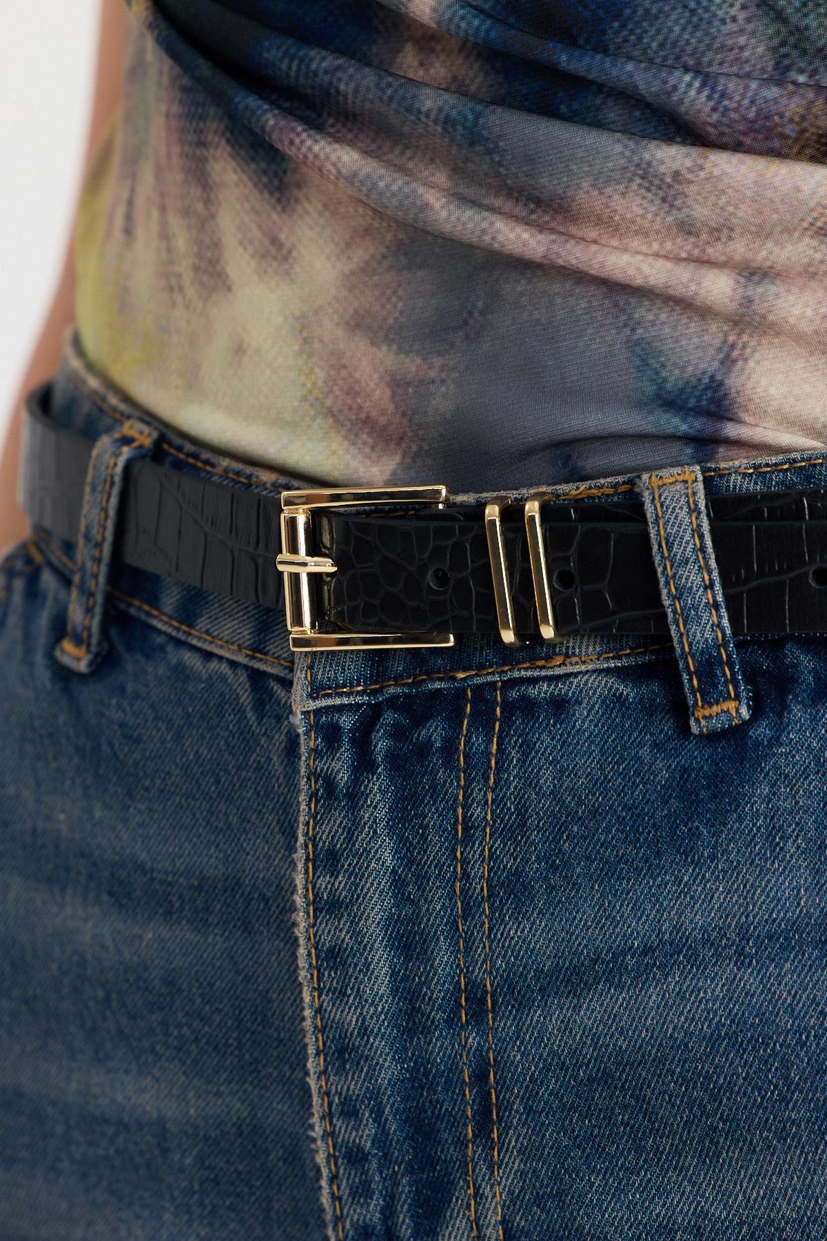 Siyah Kroko Desen Gold Tokalı Kemer418 - 5