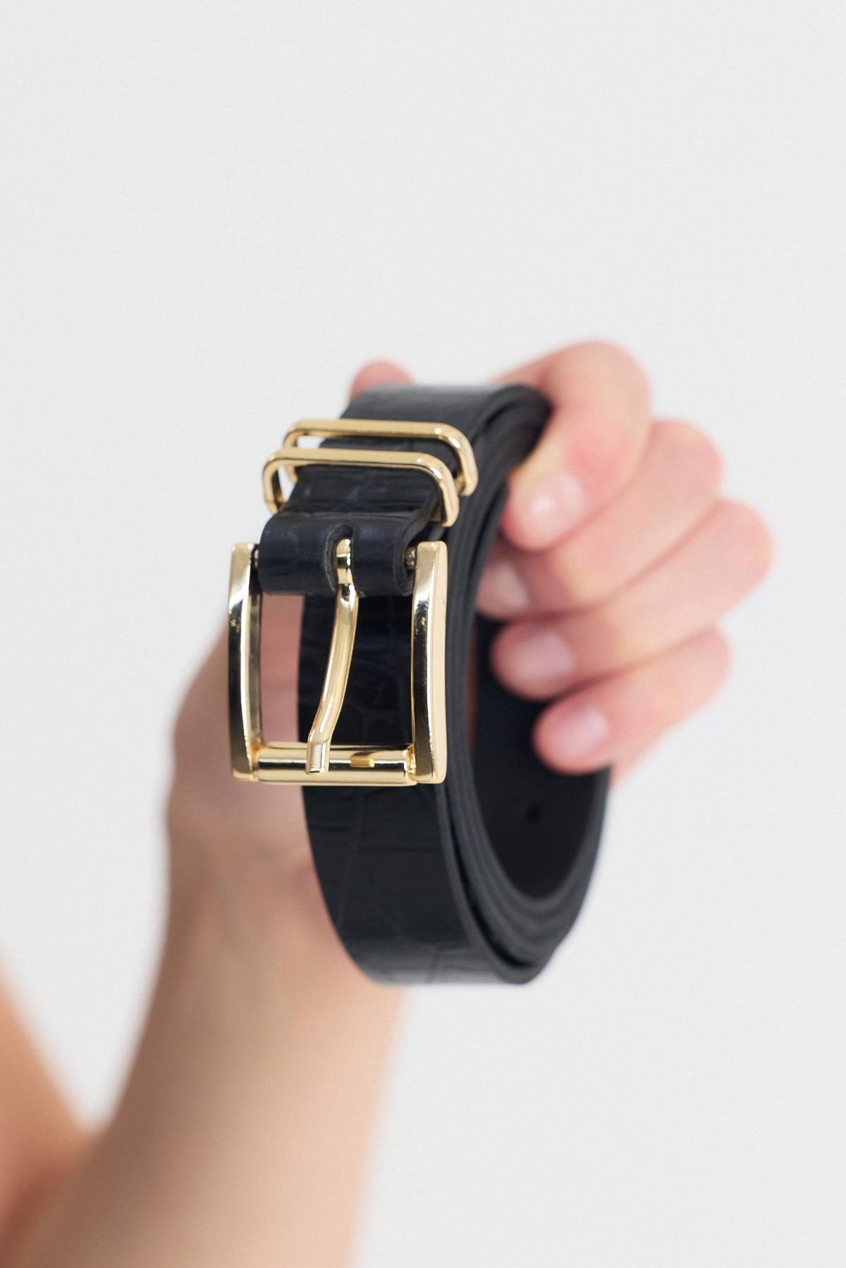 Siyah Kroko Desen Gold Tokalı Kemer418 - 3