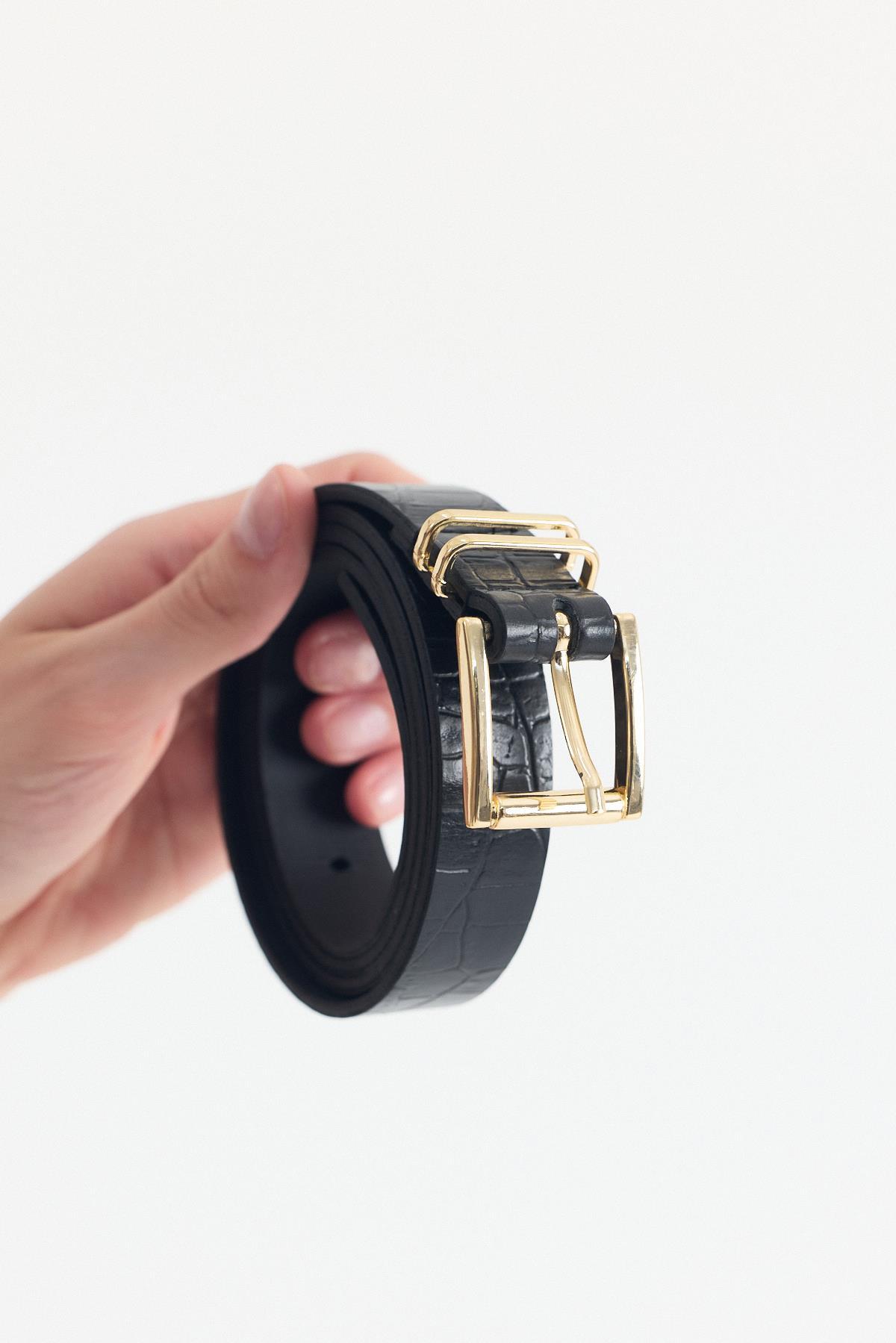 Siyah Kroko Desen Gold Tokalı Kemer418 - 2