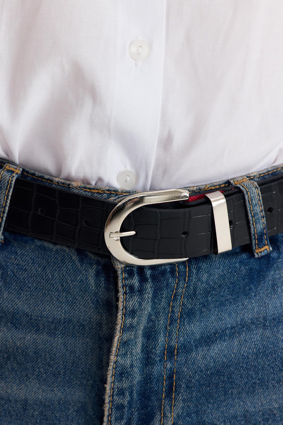 Siyah Kroko Desen Kemer 414 - 5