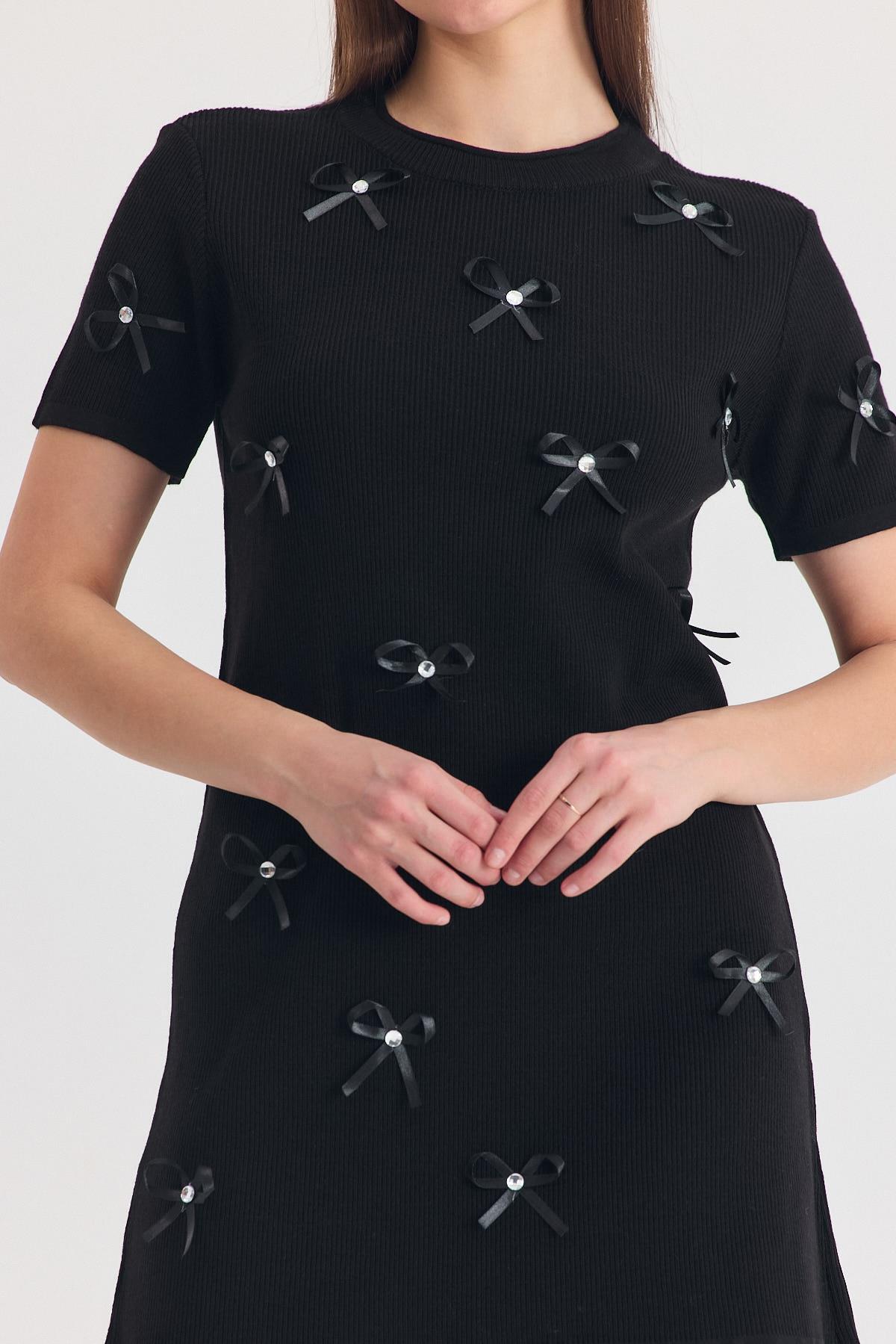 Siyah Kurdela Detay Triko Elbise 2117 - 4