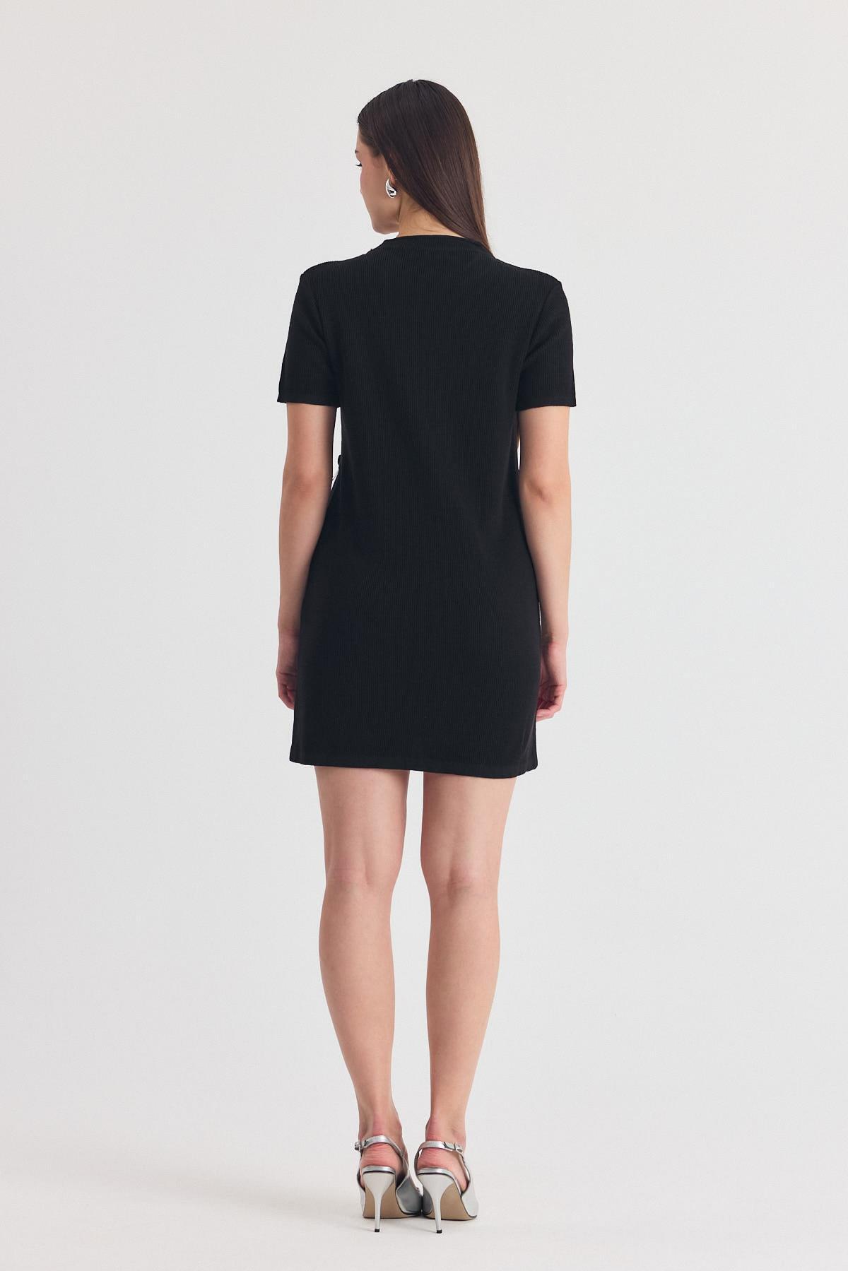 Siyah Kurdela Detay Triko Elbise 2117 - 5