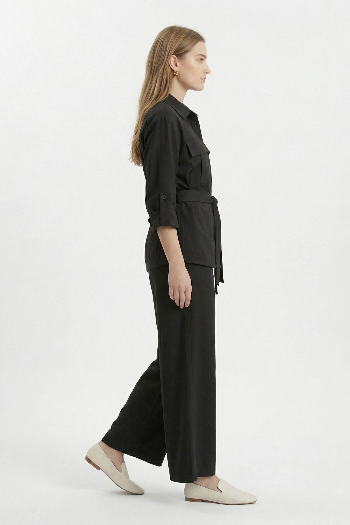 Siyah Kuşaklı Cepli Ceket Pantolon Takım 8874 - 3