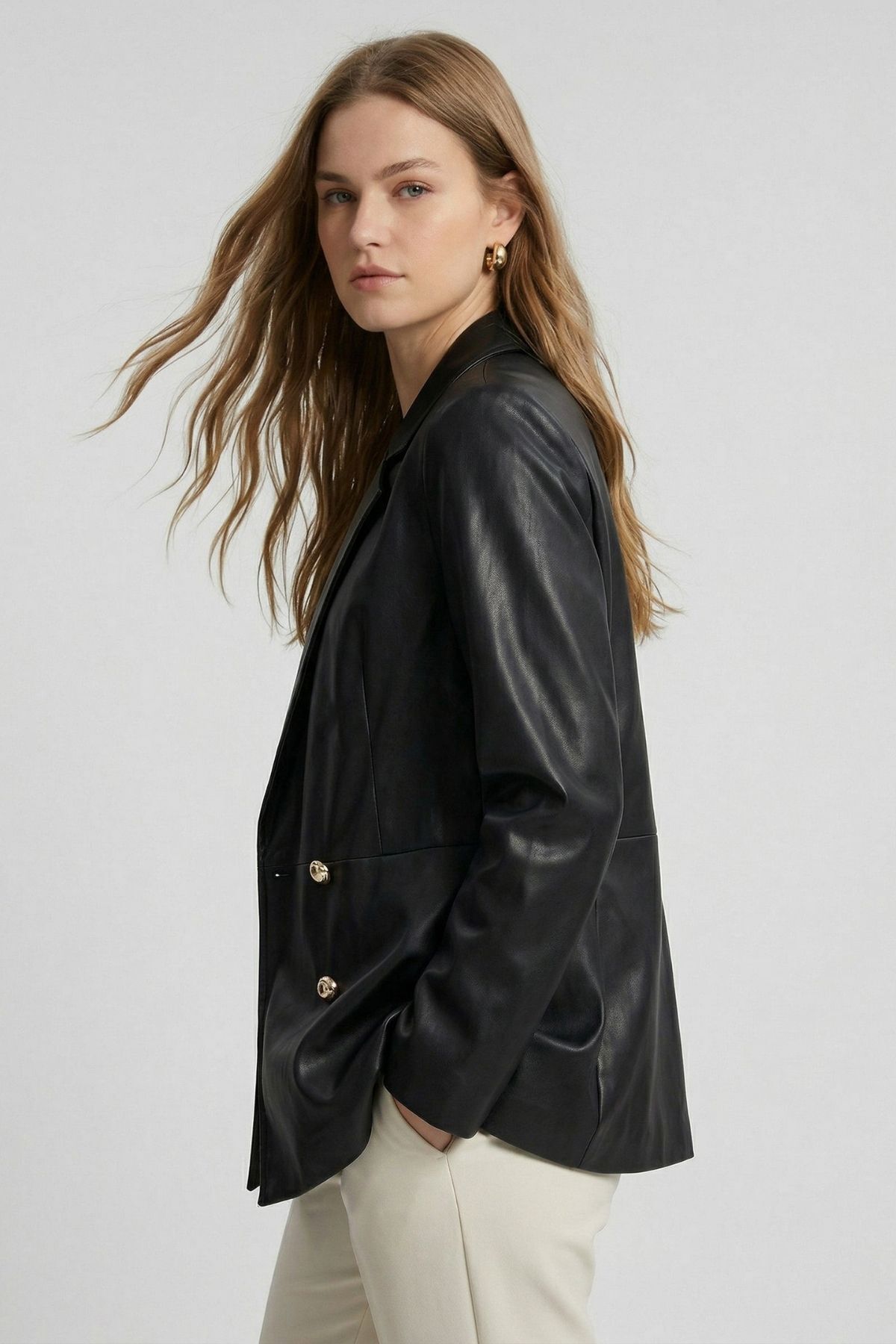 Siyah Leopar Garnili Cepli Deri Ceket 1929 - RAYS (1)