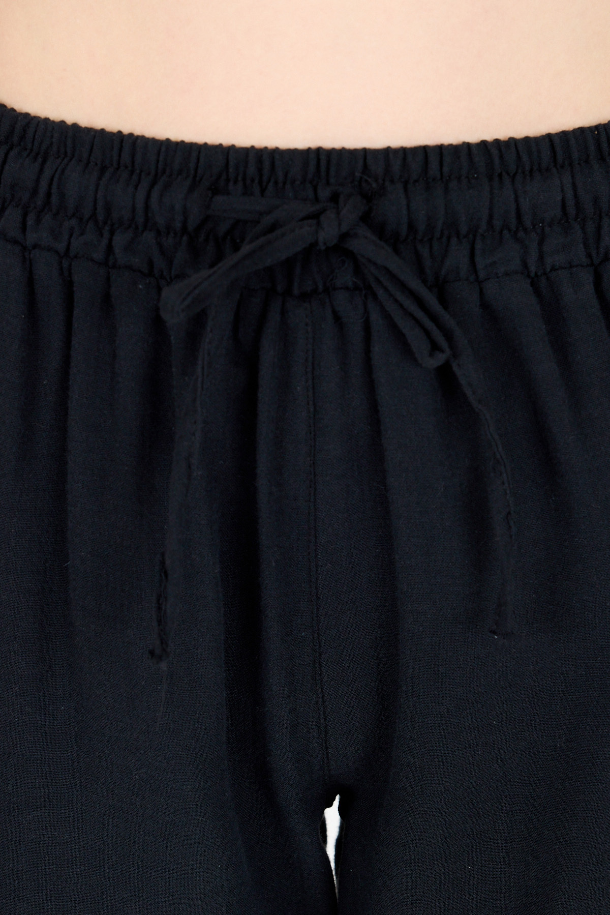 Siyah Müslin %100 Pamuk Beli Lastikli Pantolon 8055A - 4