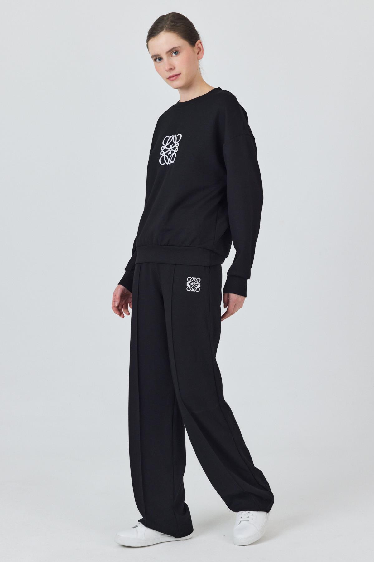 Siyah Nakış Detaylı Pantolon Takım 4013 - 6