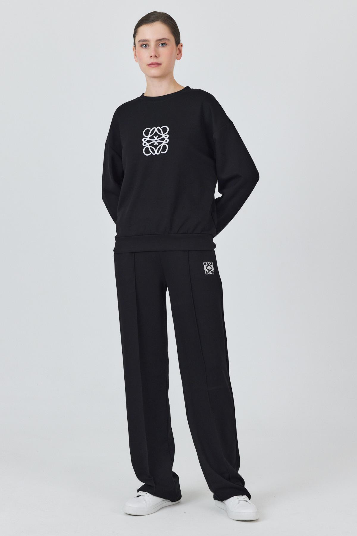 Siyah Nakış Detaylı Pantolon Takım 4013 - 1