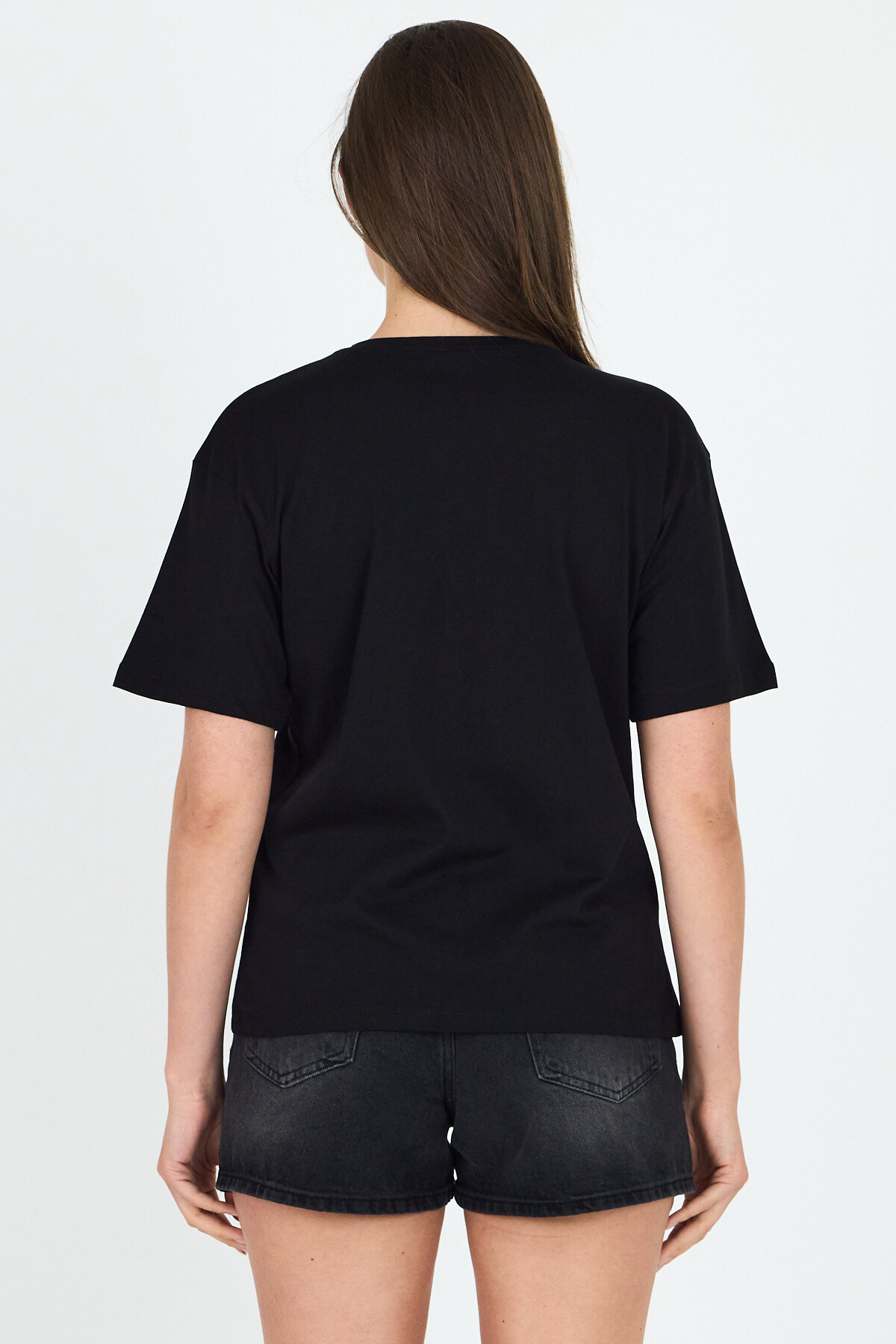 Siyah Nakış İşlemeli Cep Görünüm Detaylı Tişört 2255M - 5