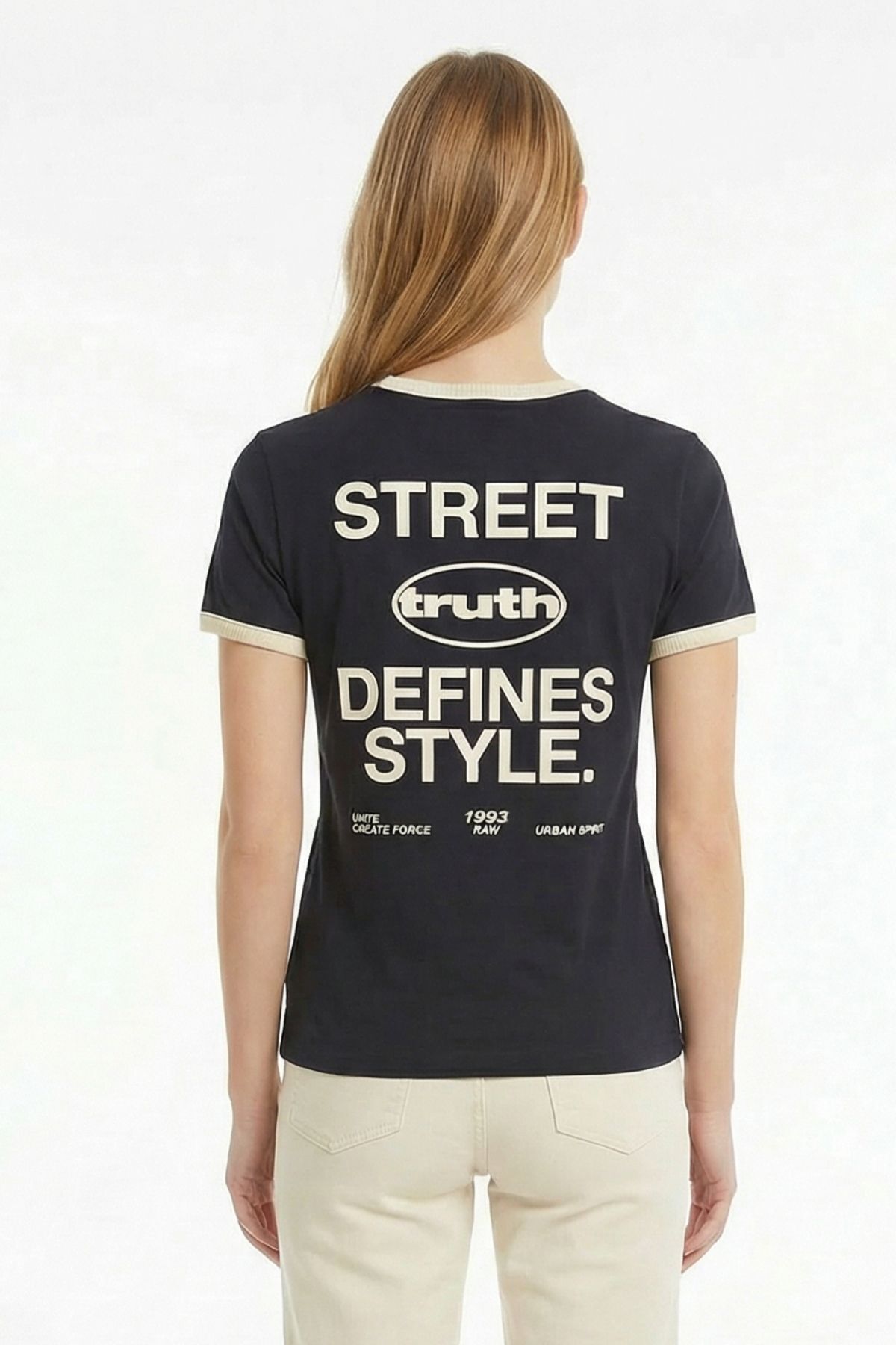 Siyah Ön Arka Yazı Baskılı Tişört 8076 - RAYS