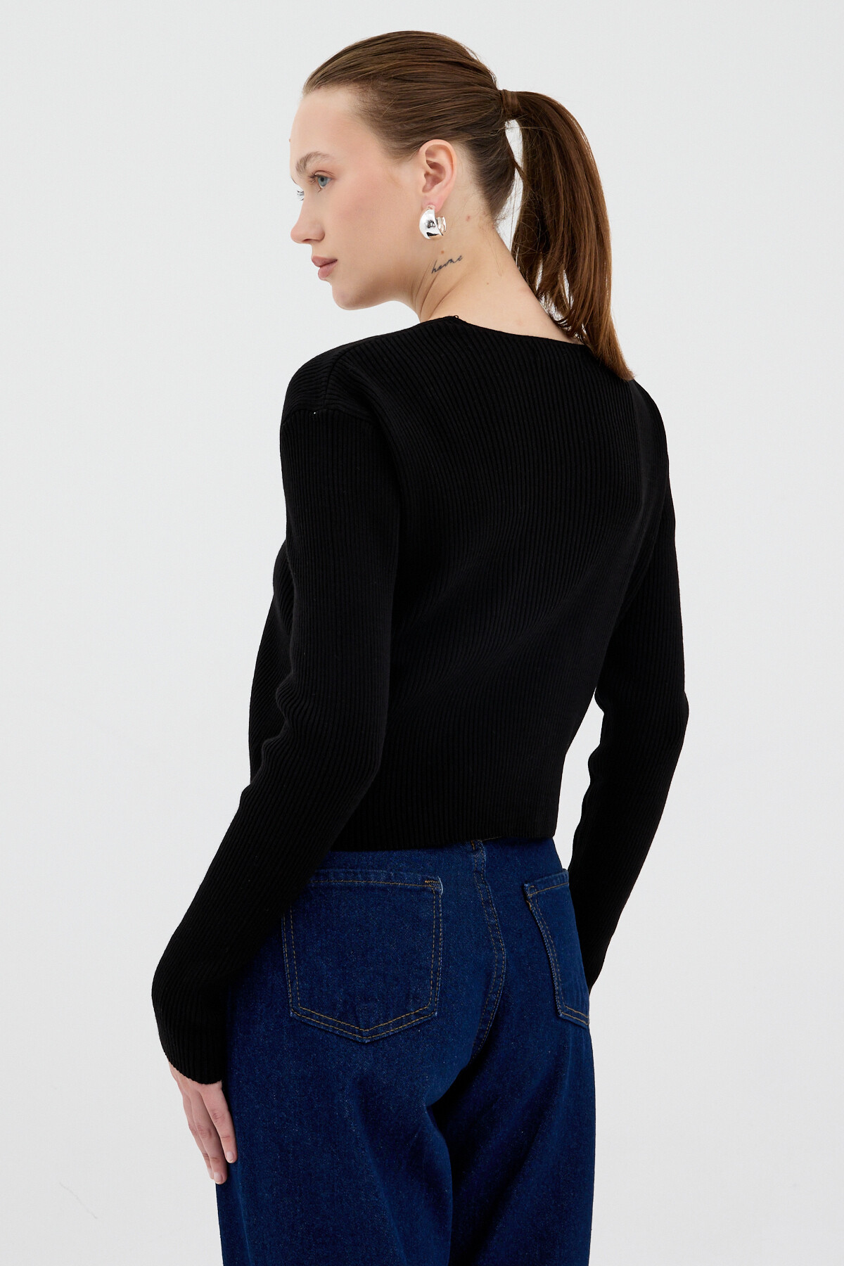 Siyah Ön Bağlamalı Triko Hırka ve Askılı Bluz Takımı 7360 - 5