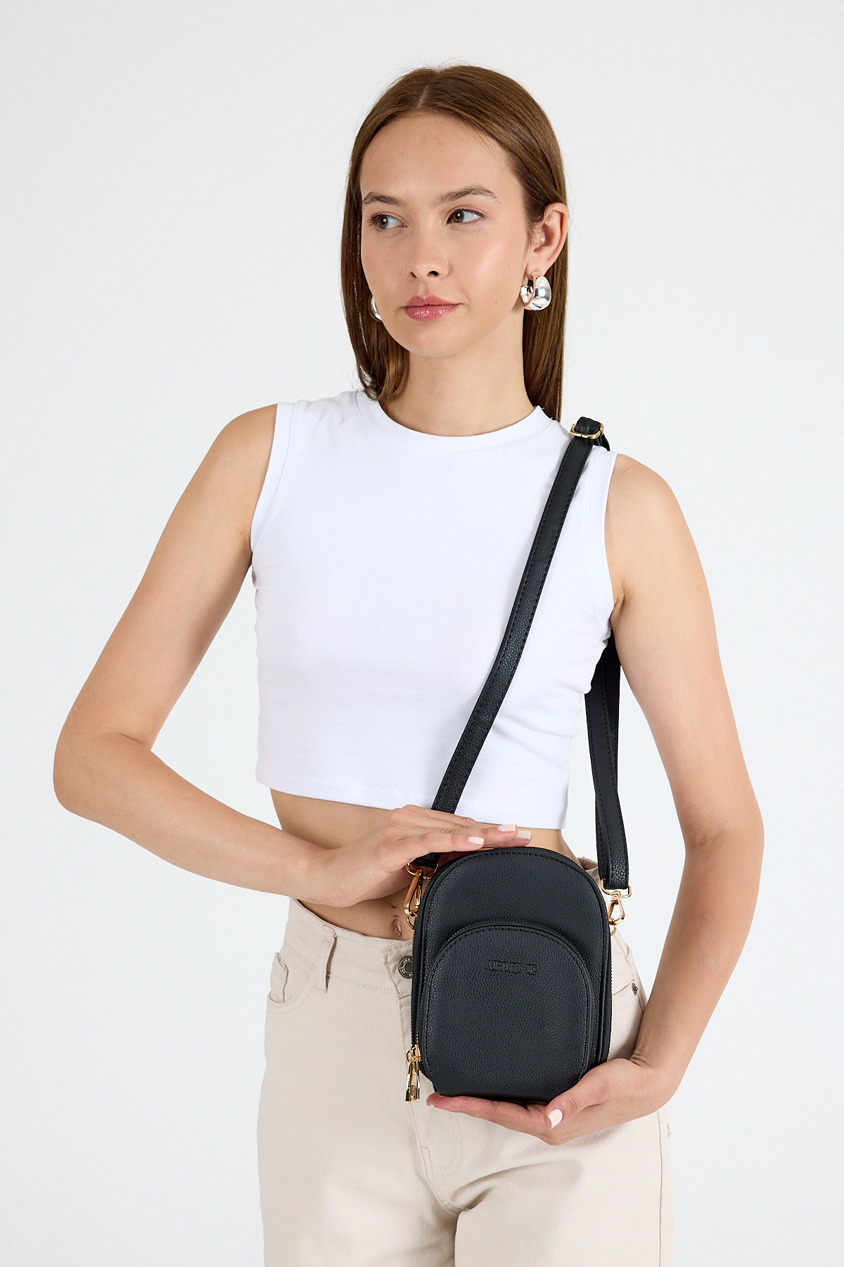 Siyah Ön Cepli Mini Çarpraz Askılı Çanta 384 - 5