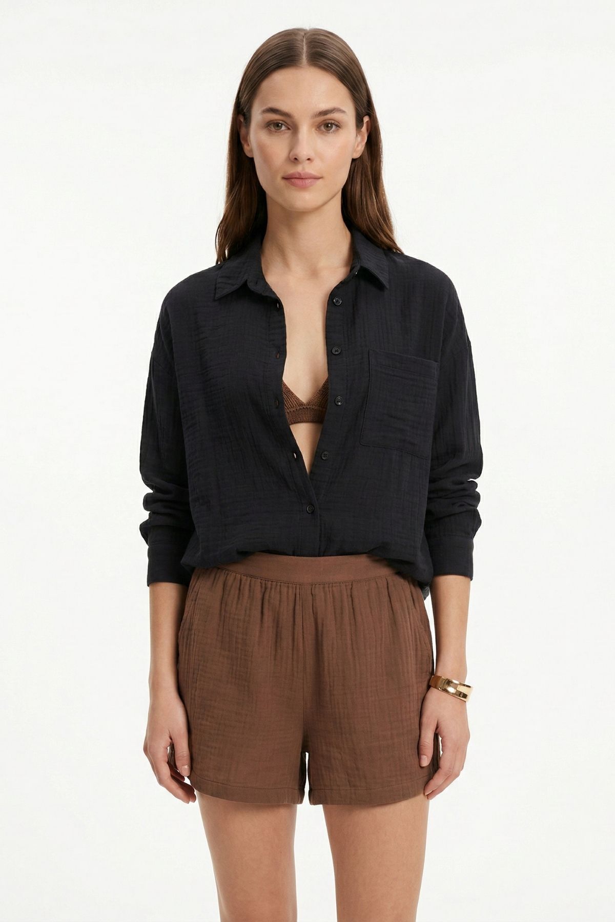 Siyah Önü Tek Cepli Gömlek 4697A - RAYS