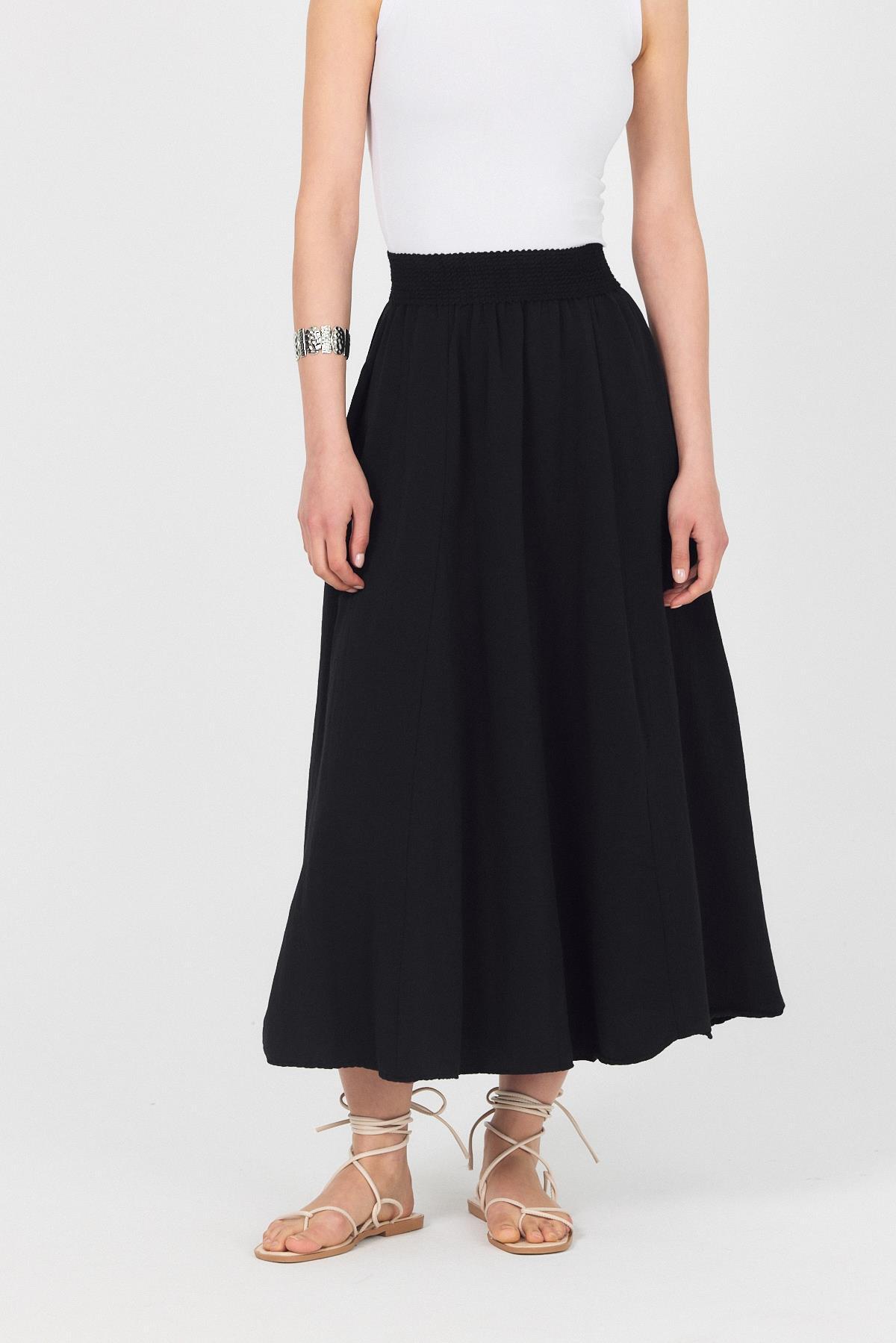 Siyah Örgü Kemer Detay Cepli Midi Etek 3027 - RAYS