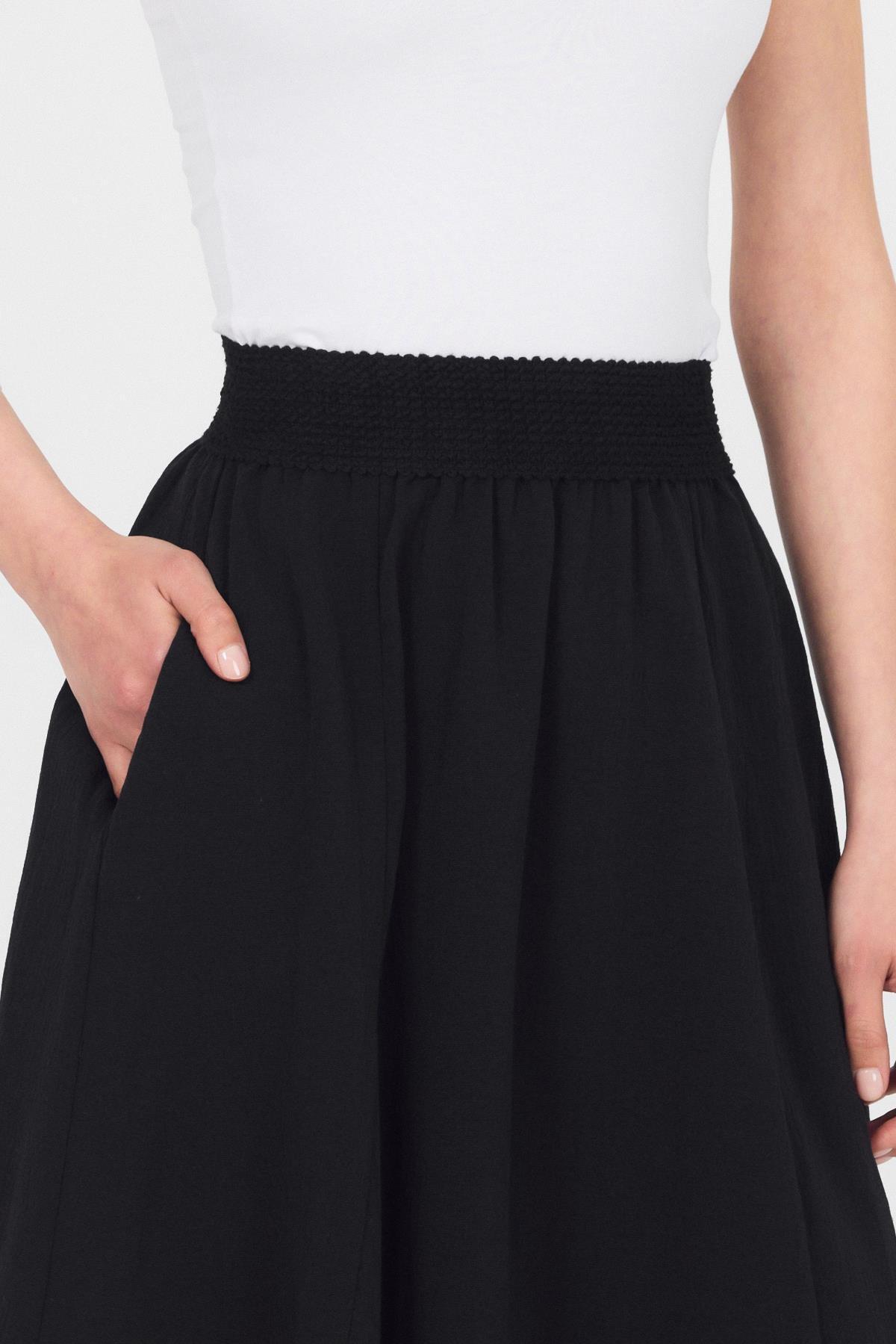 Siyah Örgü Kemer Detay Cepli Midi Etek 3027 - 4