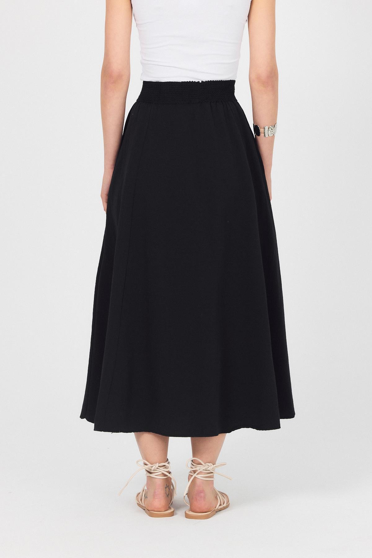 Siyah Örgü Kemer Detay Cepli Midi Etek 3027 - 5