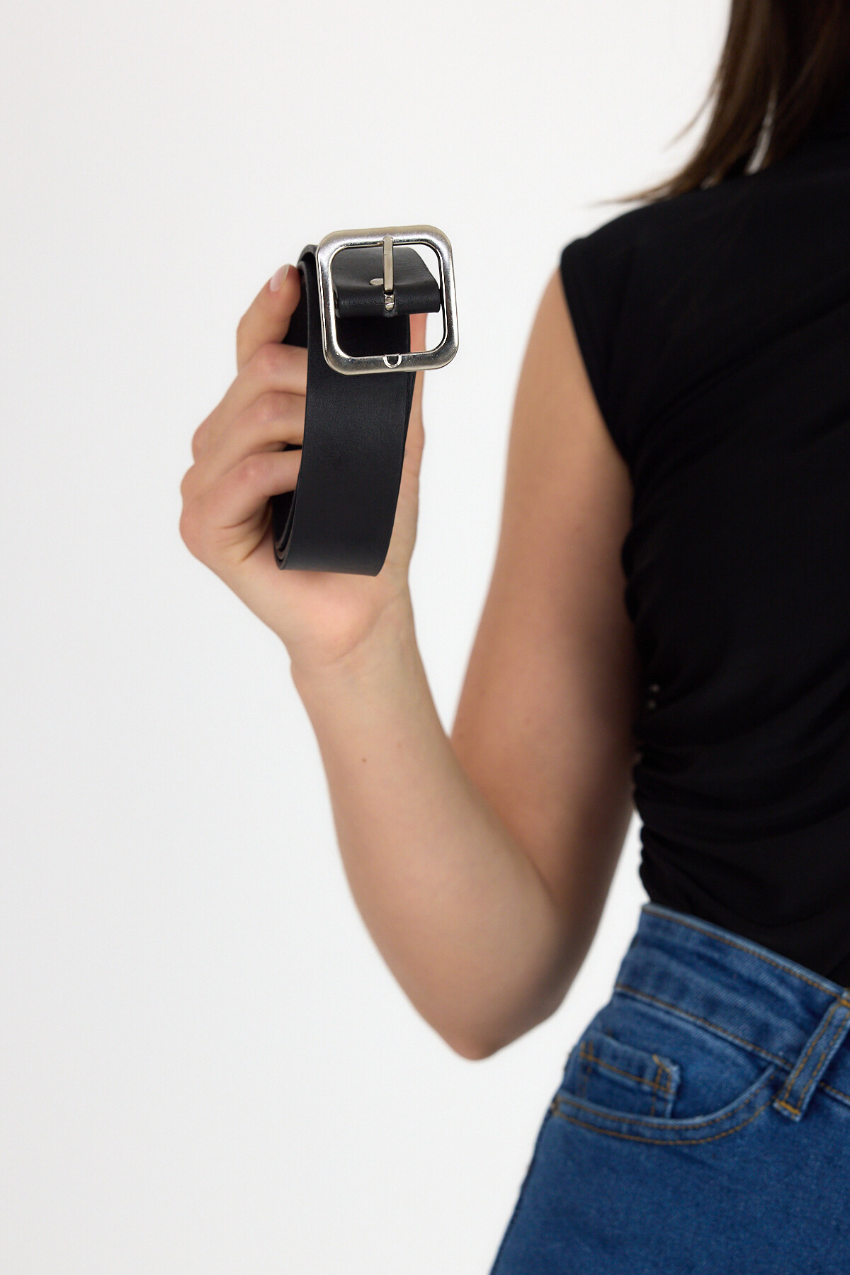 Siyah Oval Tokalı Gümüş Detaylı Kemer 428 - 4