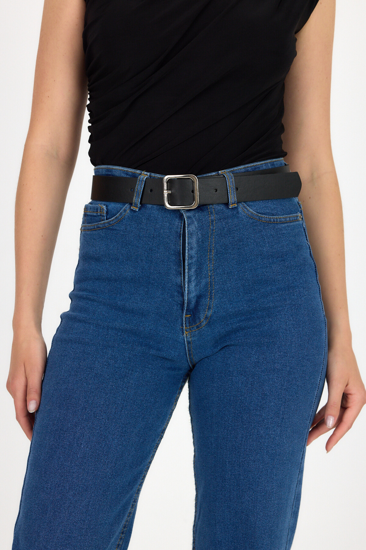 Siyah Oval Tokalı Gümüş Detaylı Kemer 428 - RAYS