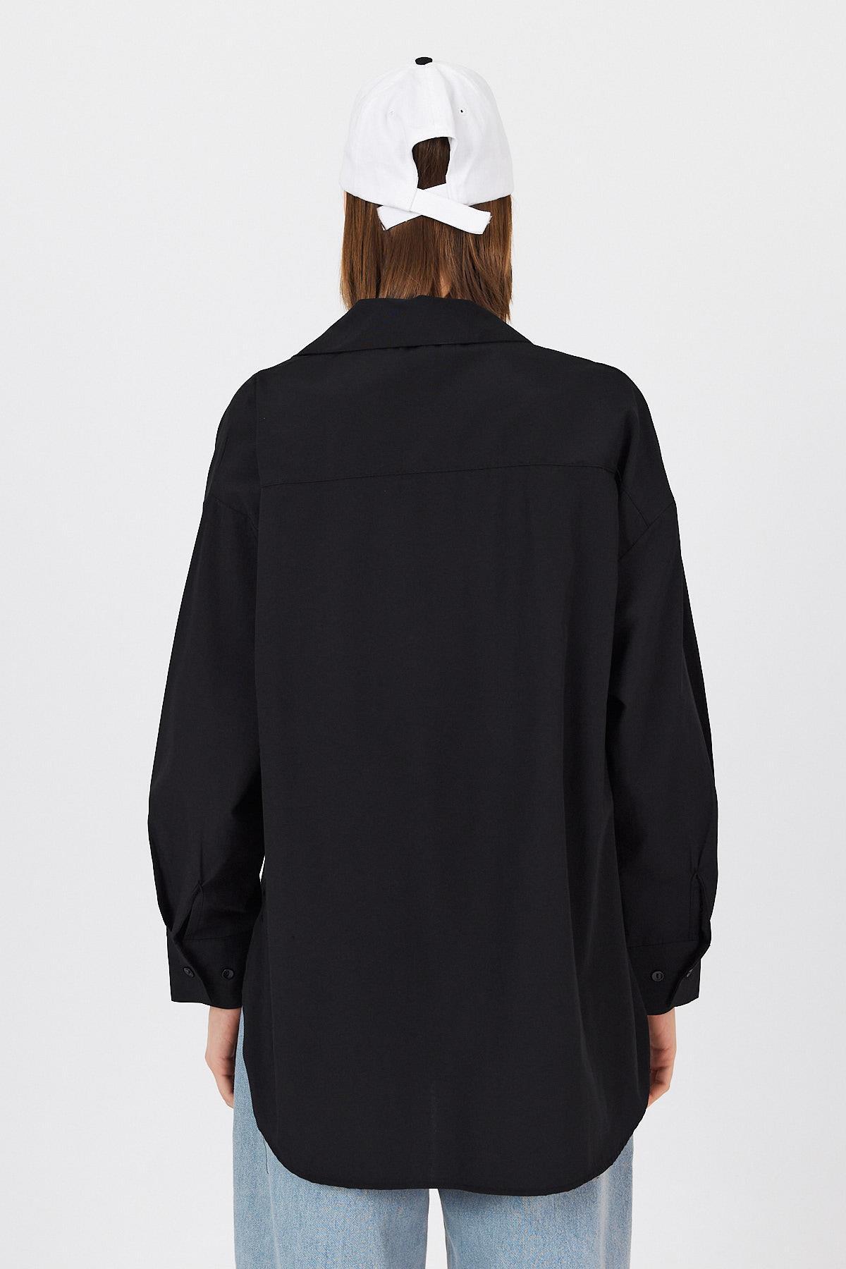 Siyah Oversize Basic Uzun Gömlek 4664A - 5